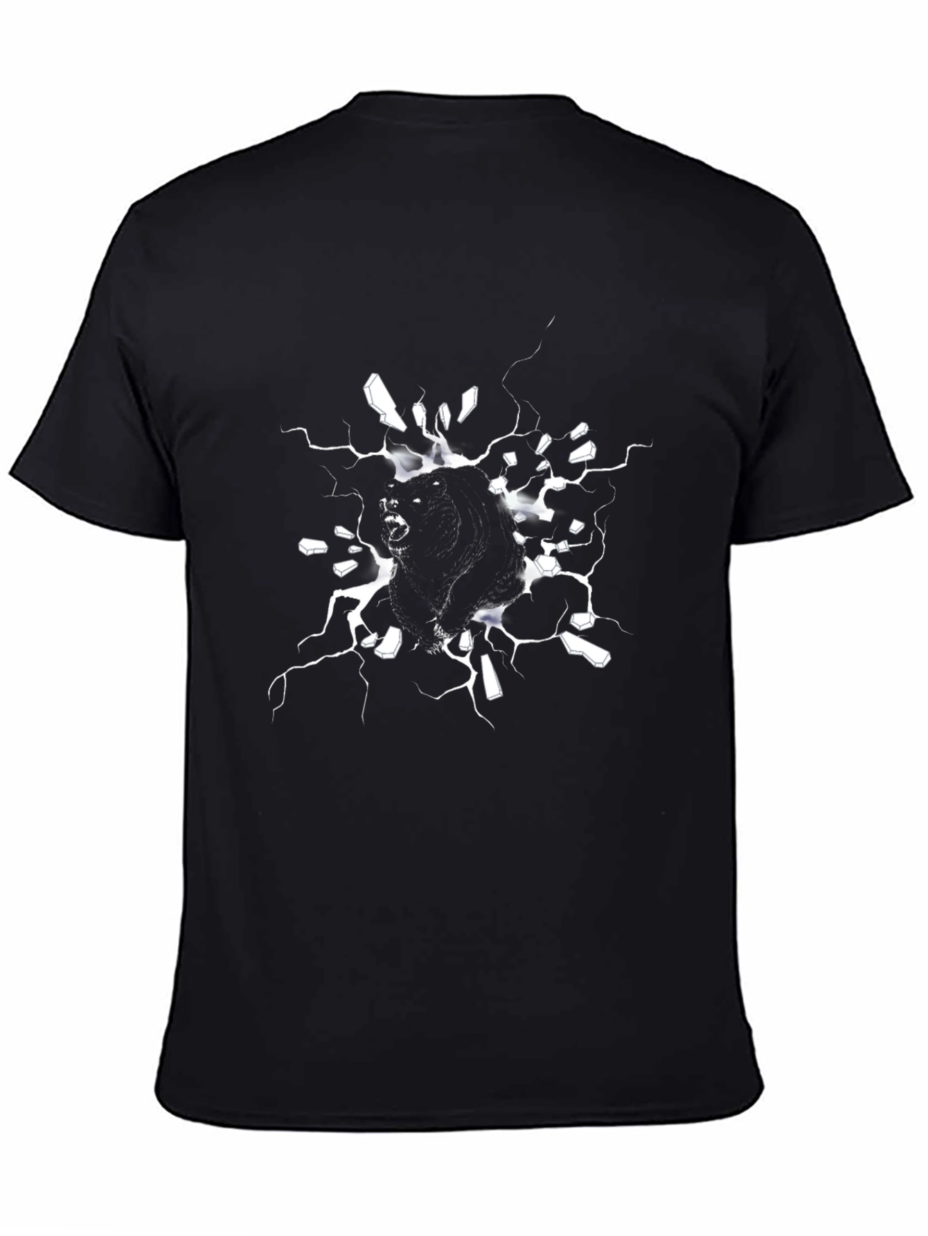 Black Men's Black Graphic Tee - Bear Breaking Through view 4