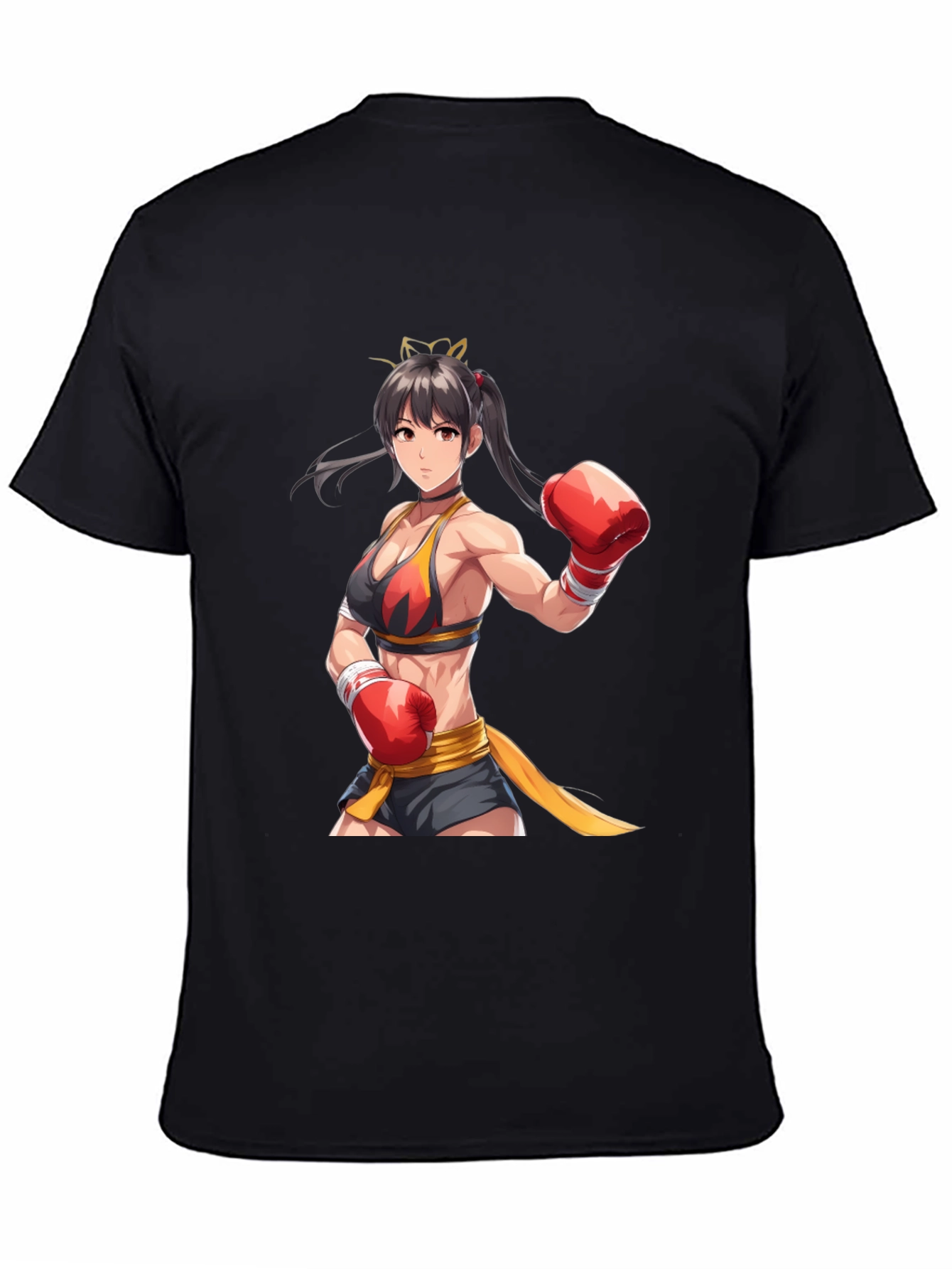 Black Anime Boxer Graphic Tee - Black Short Sleeve Shirt view 4