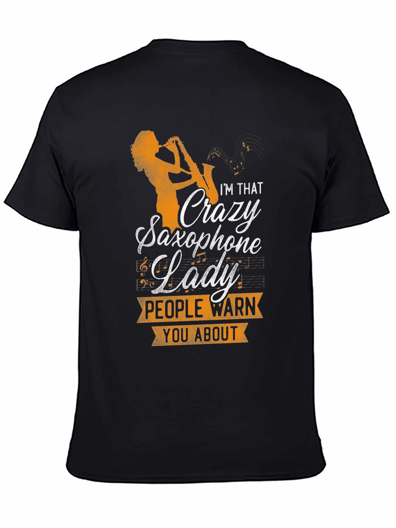 Black Crazy Saxophone Lady Graphic T-Shirt view 4
