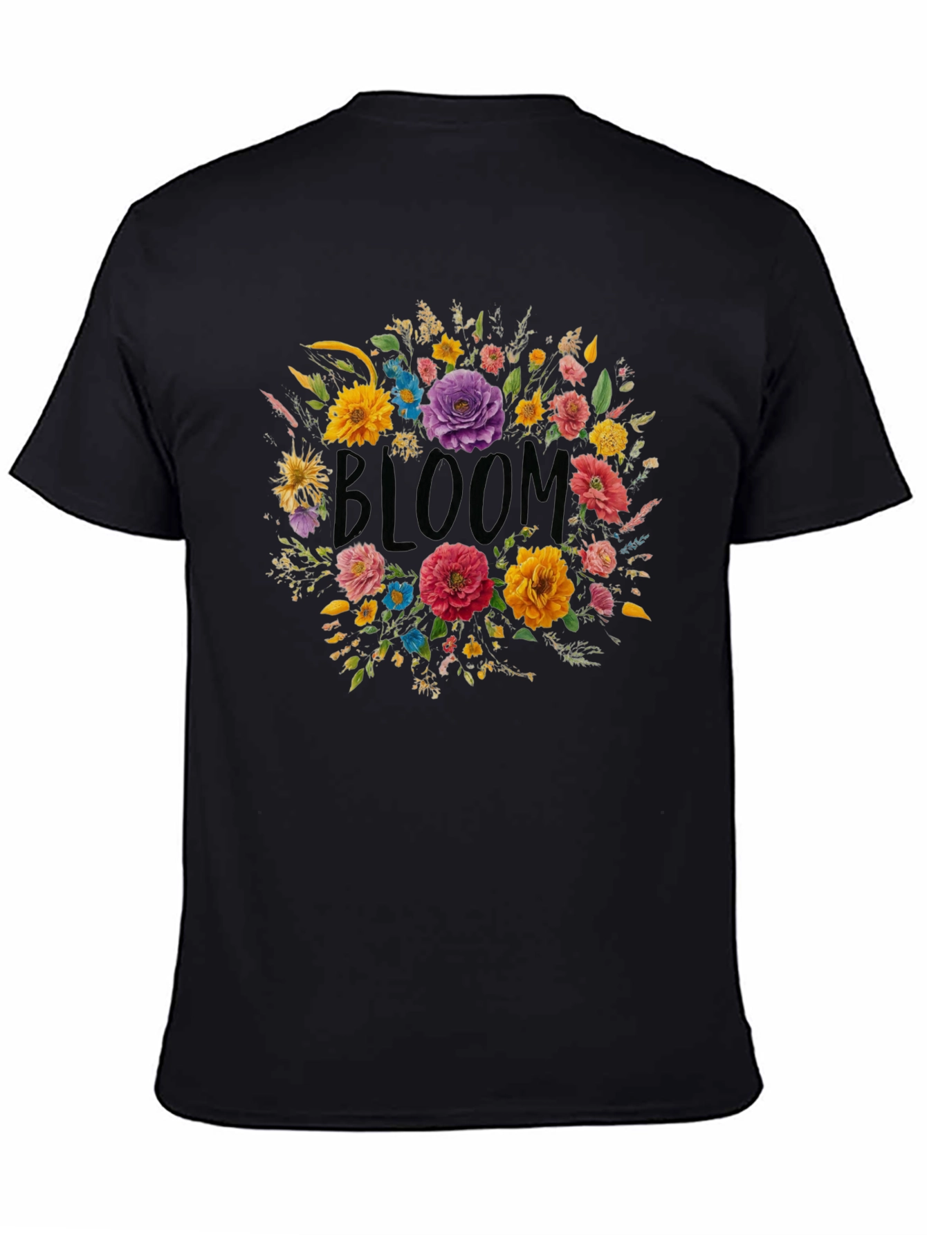 Black Floral Bloom Graphic Black T-Shirt view 4