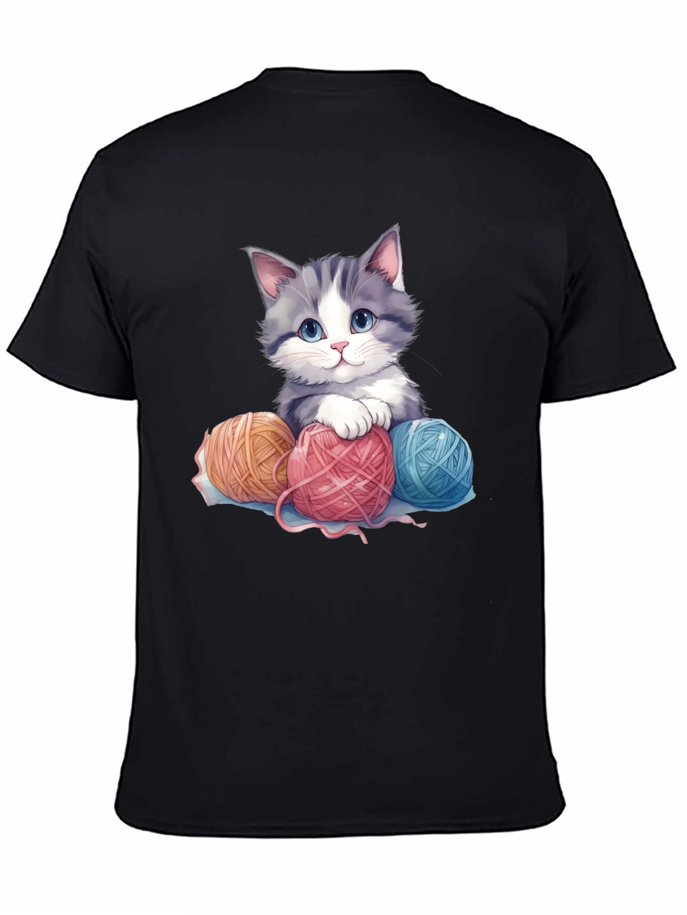 Black Cute Kitten & Yarn Balls Graphic Tee view 4