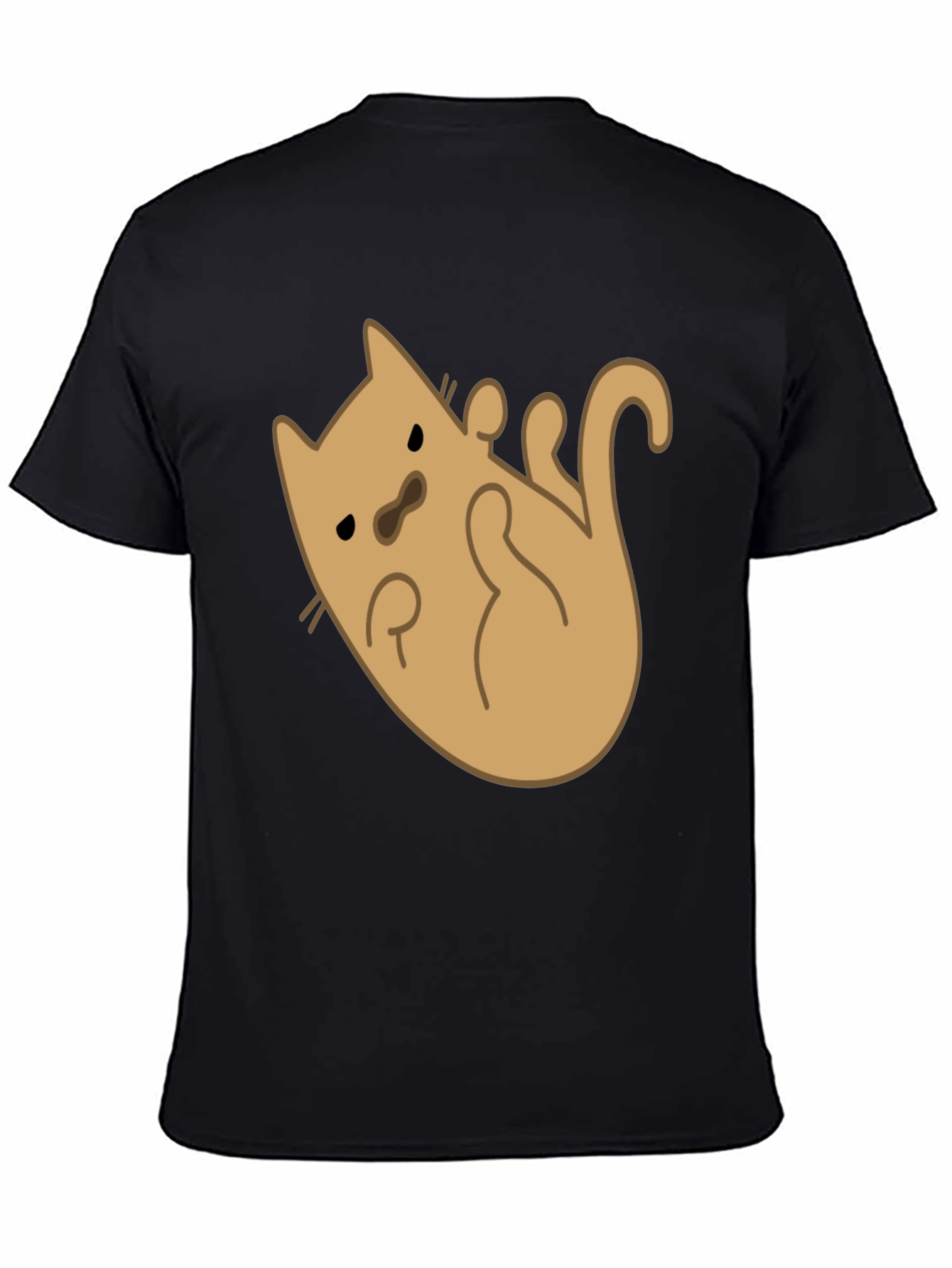 Black Cute Cat Cartoon Graphic T-Shirt - Black Cotton Tee view 4