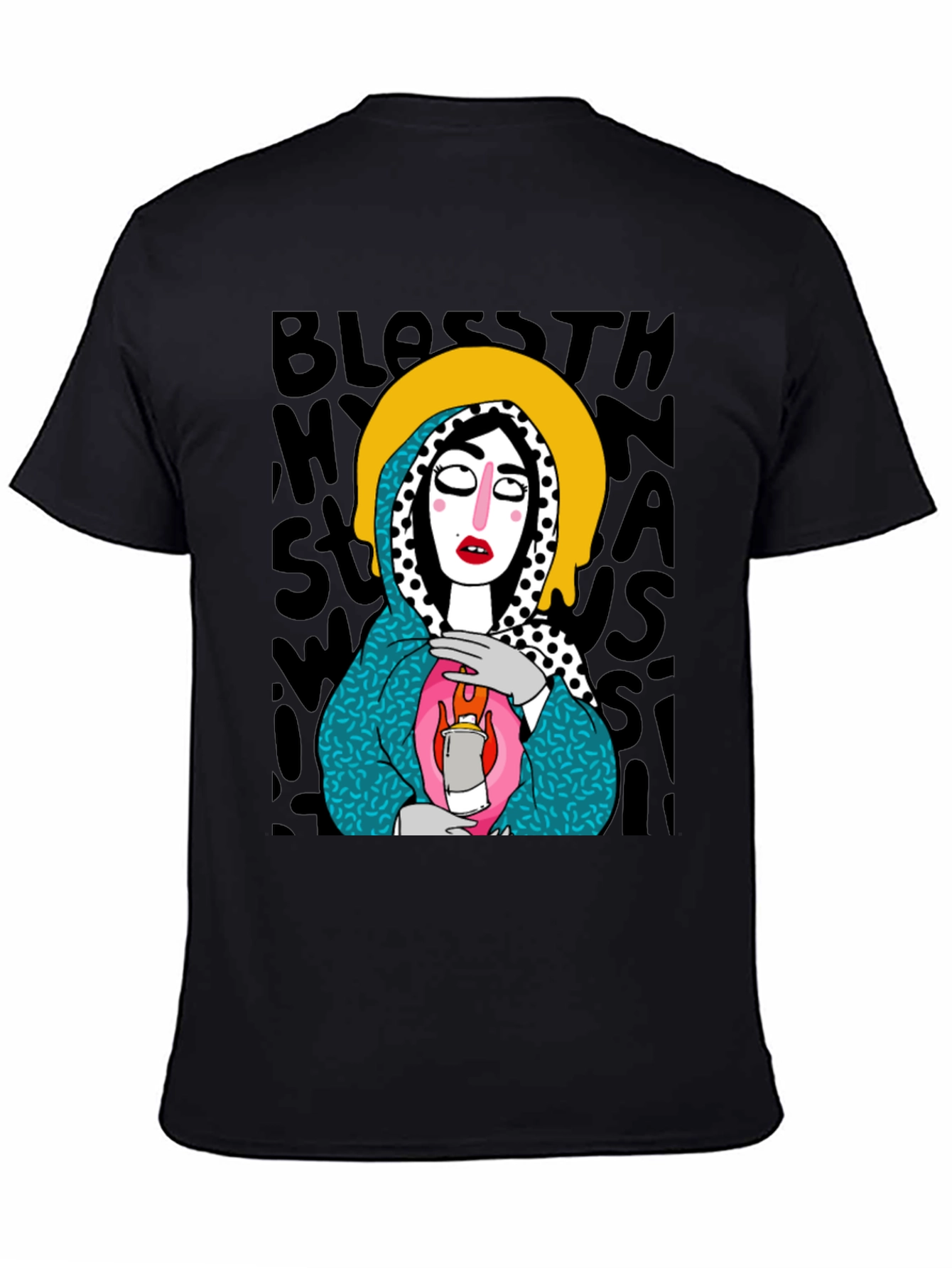 Black Unique Graphic Print Black T-Shirt view 4