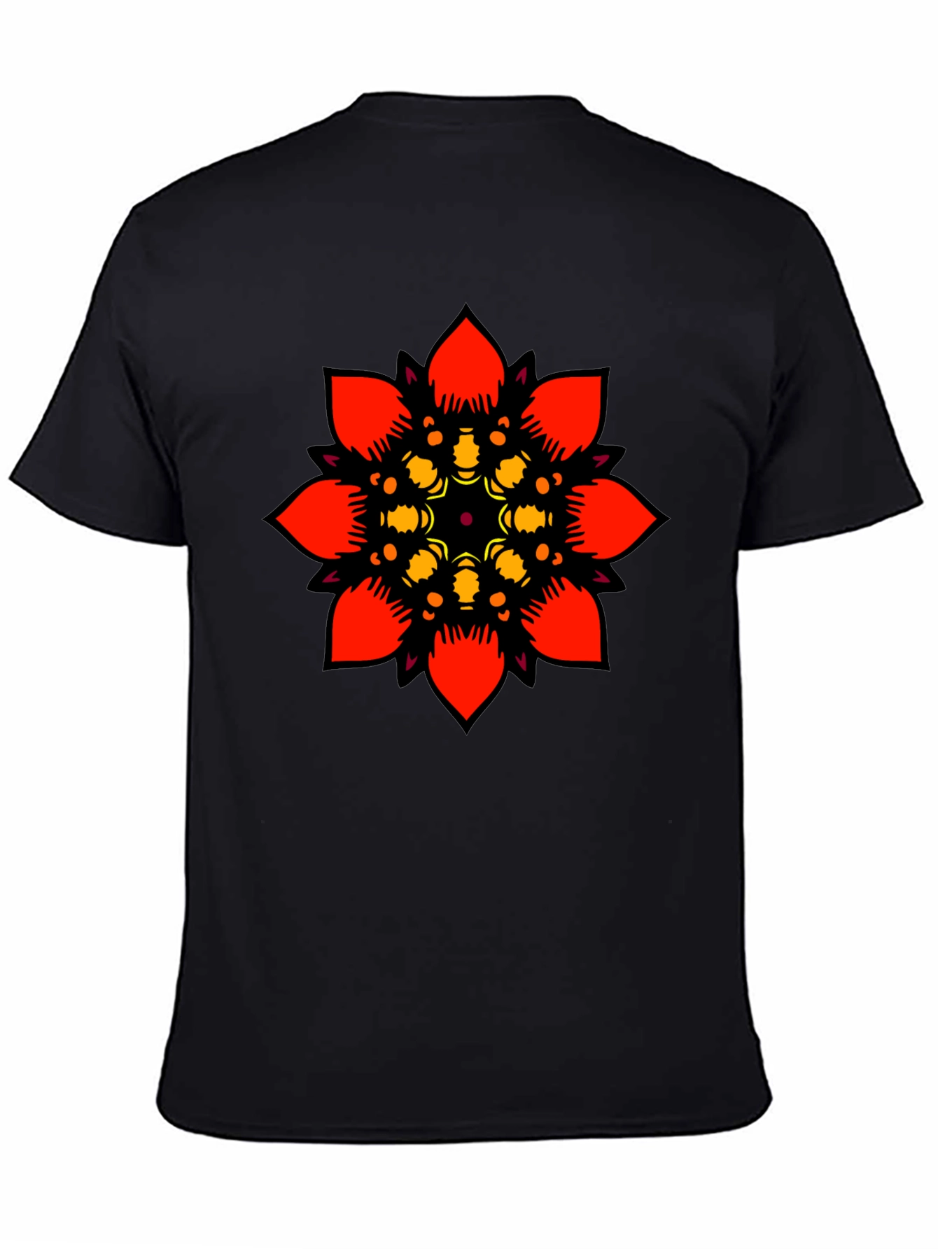 Black Geometric Mandala Graphic Tee - Black Cotton T-Shirt view 4