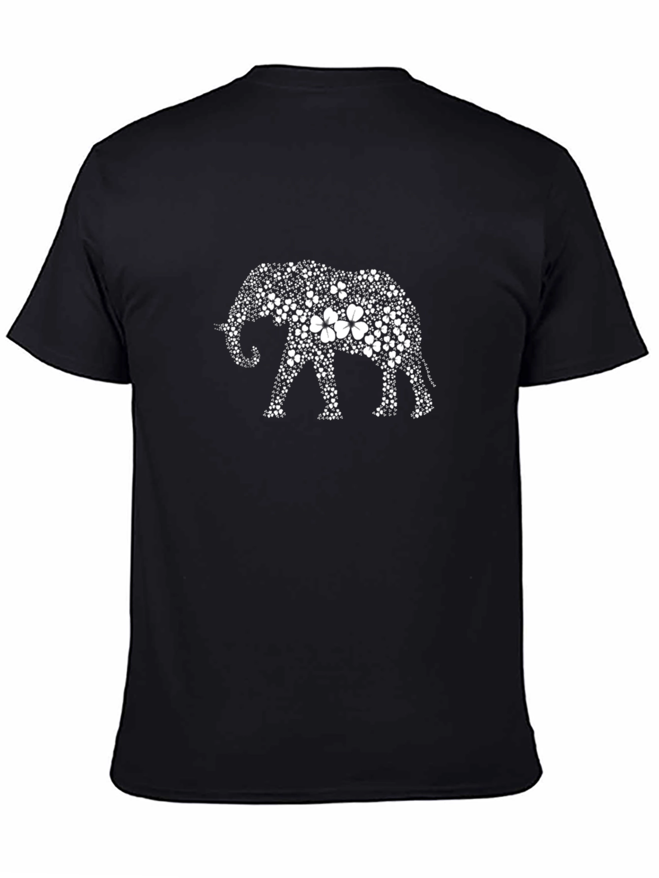 Black Elephant Flower Graphic Tee - Black Cotton T-Shirt view 4
