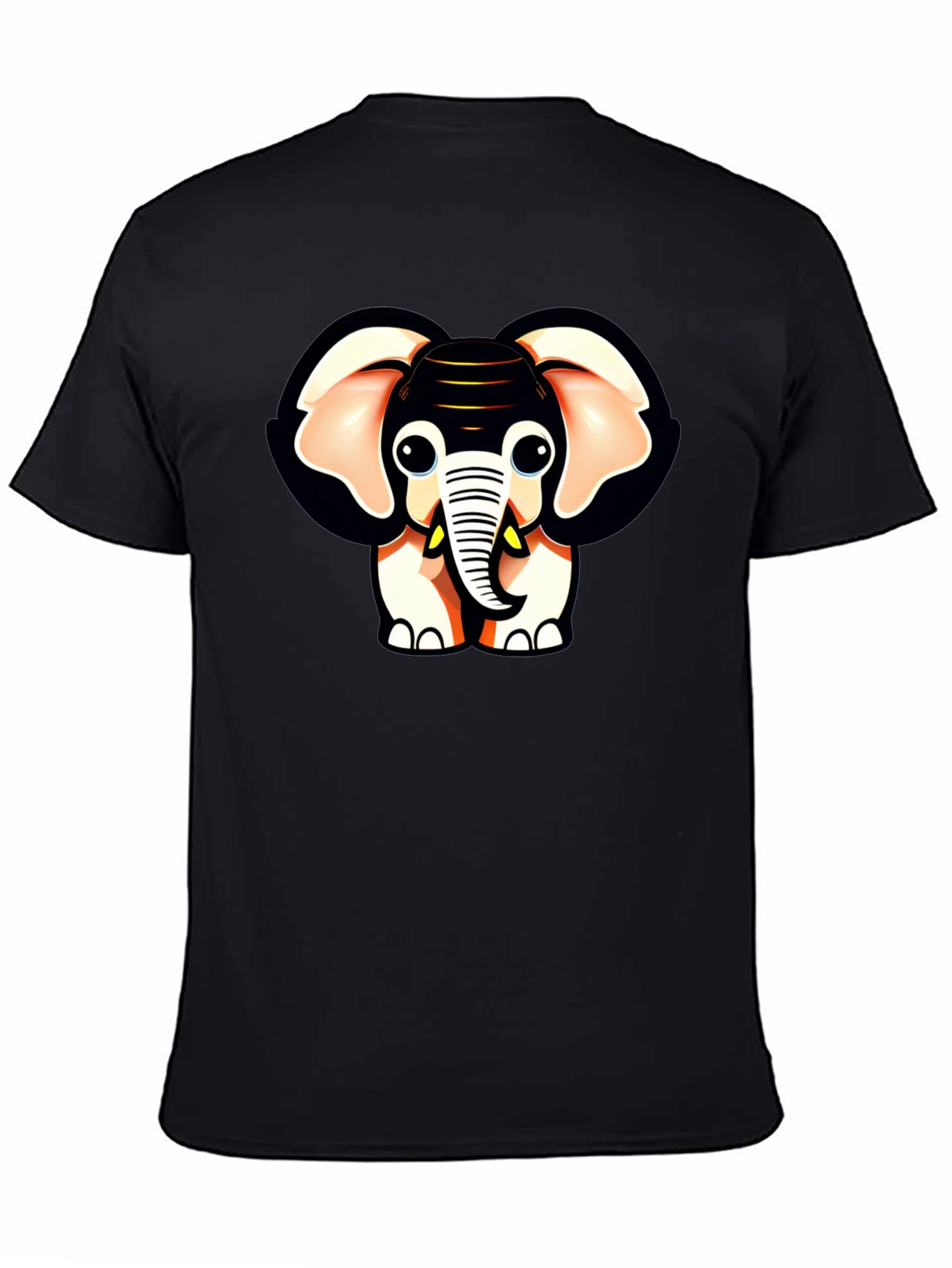 Black Cute Cartoon Elephant Graphic Black T-Shirt view 4