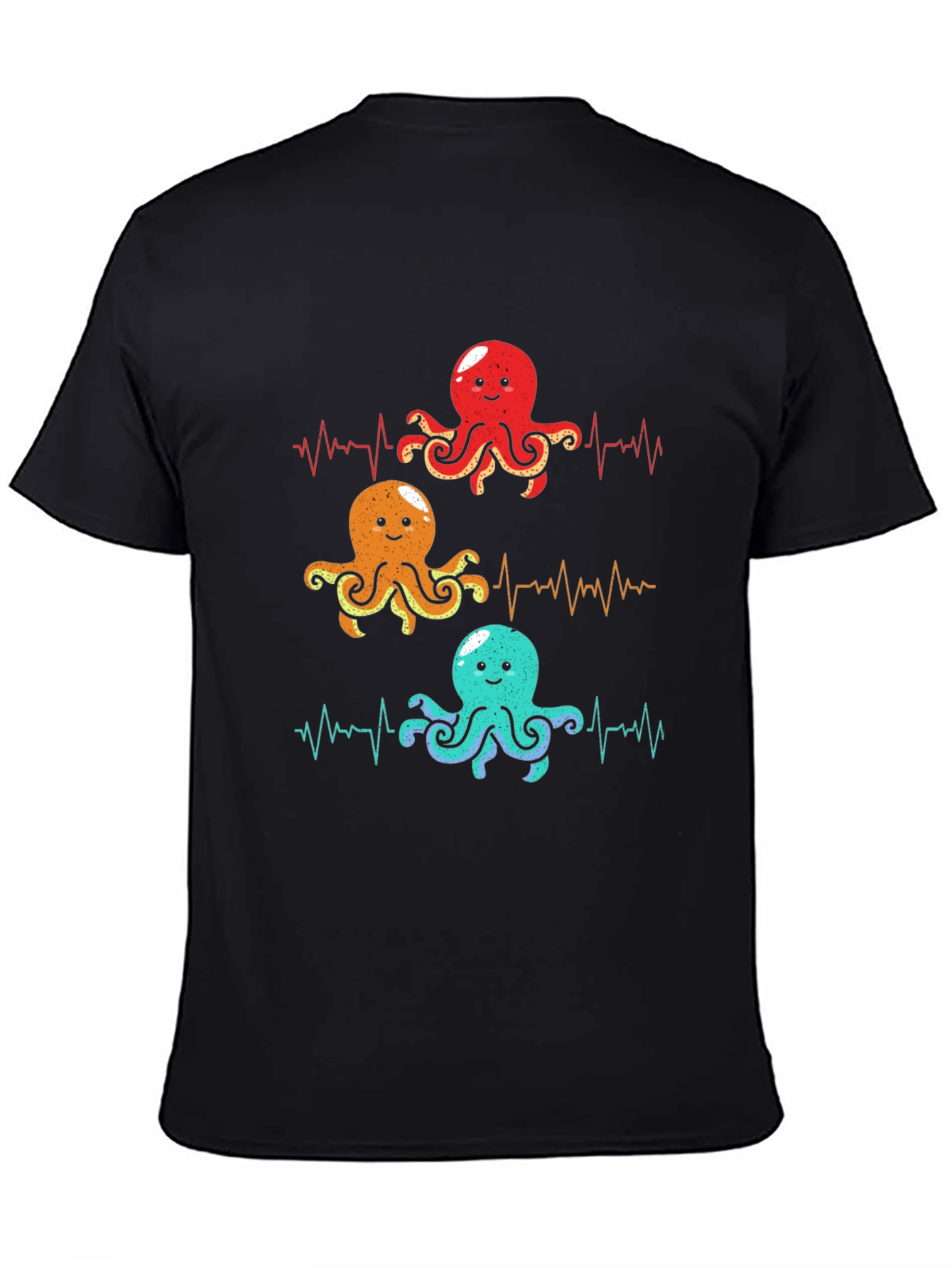 Black Octopus Heartbeat Graphic T-Shirt - Sea Life Tee view 4