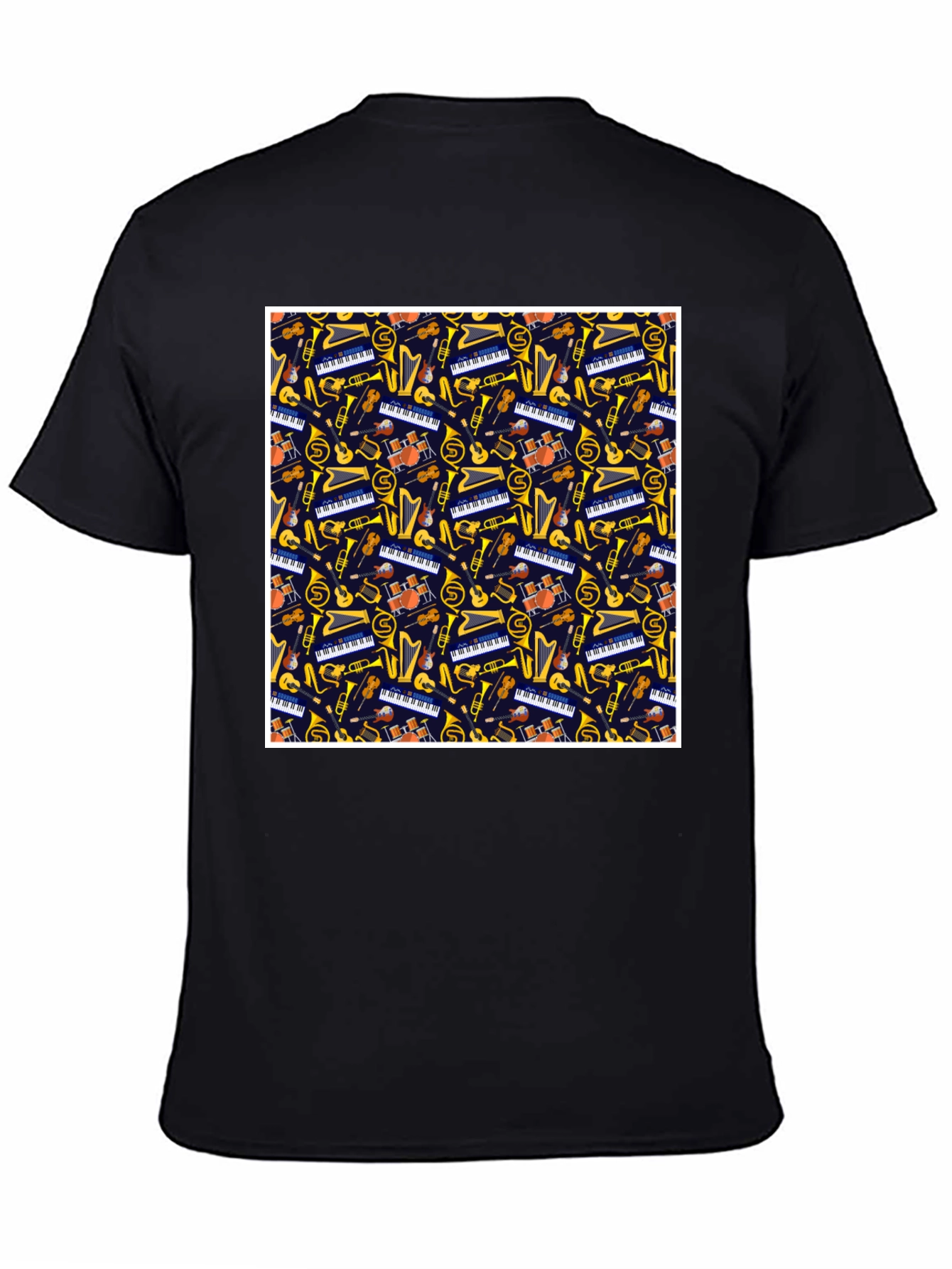 Black Music Instrument Pattern T-Shirt view 4