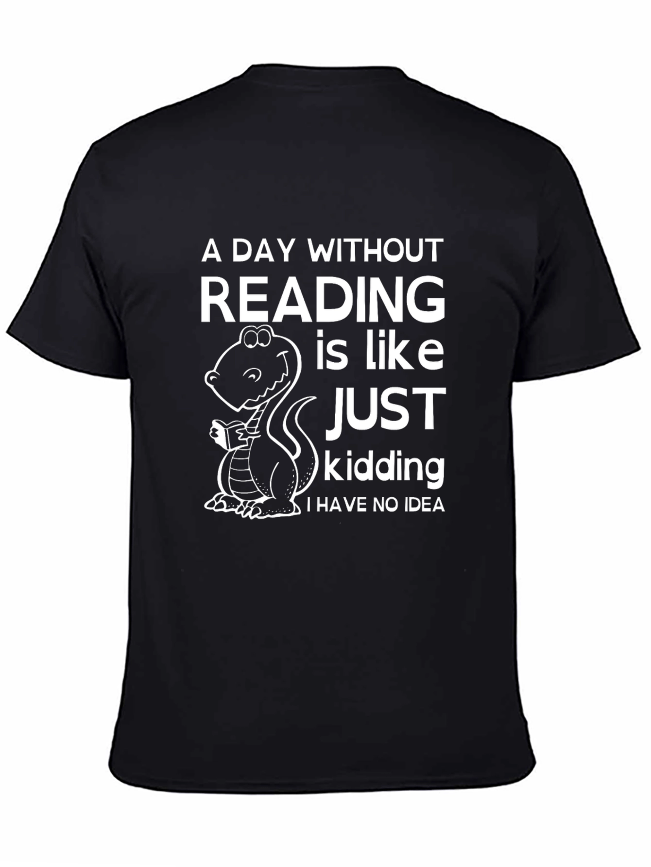Black Funny Reading Dinosaur Graphic T-Shirt view 4