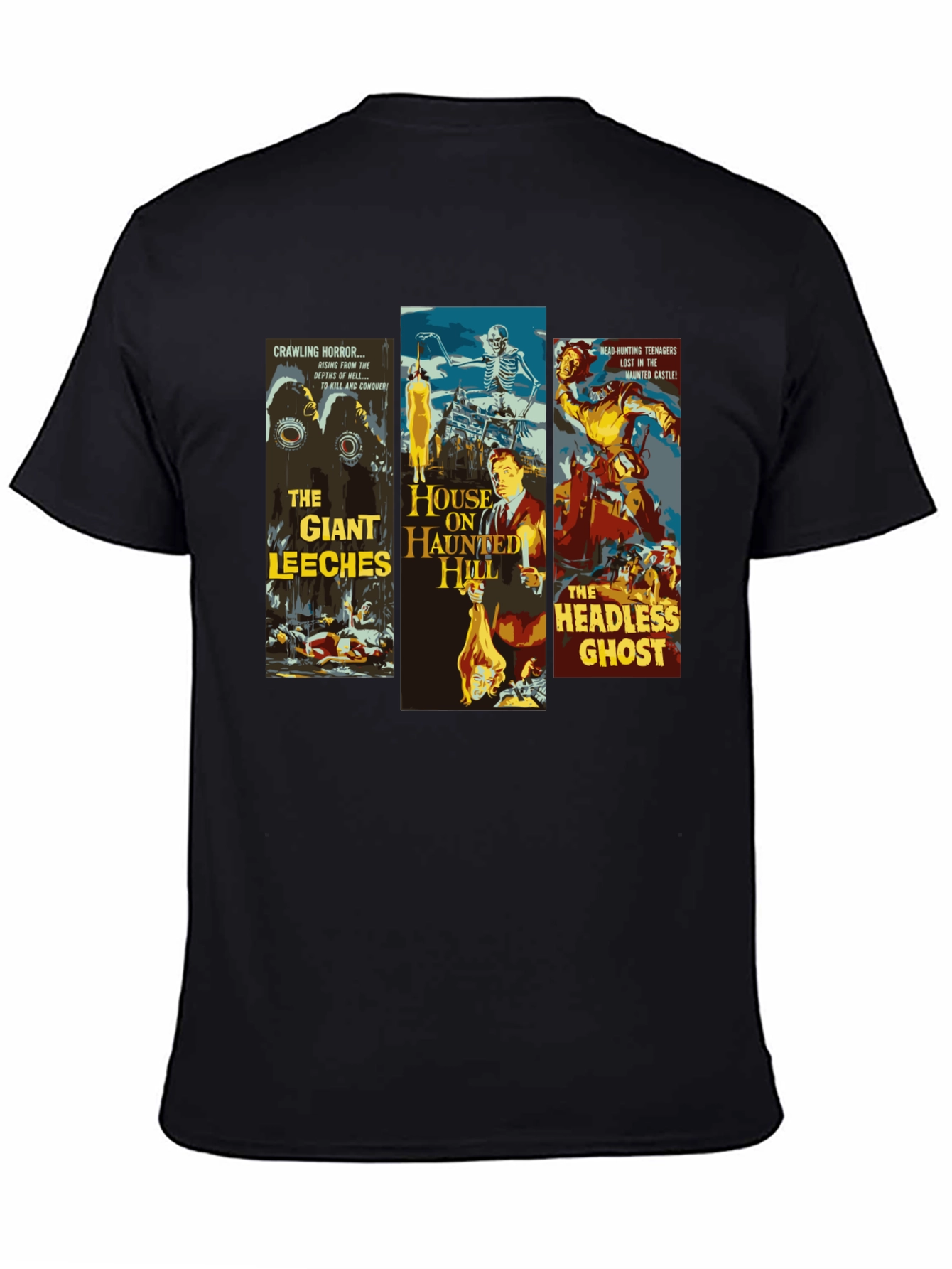 Black Horror Movie Poster Collage Graphic T-Shirt view 4