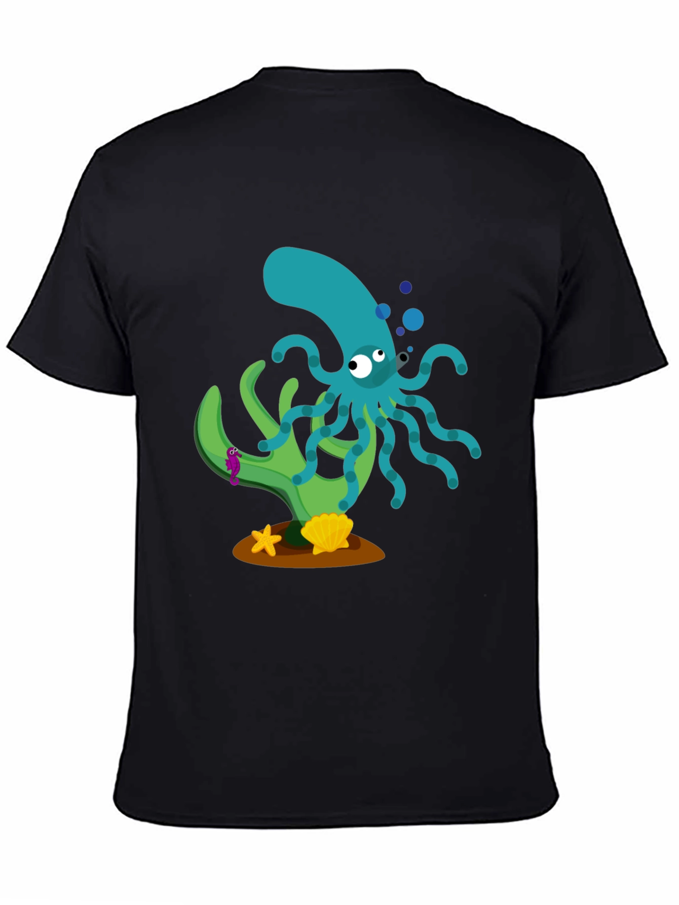 Black Cartoon Octopus Graphic Print Black T-Shirt view 4
