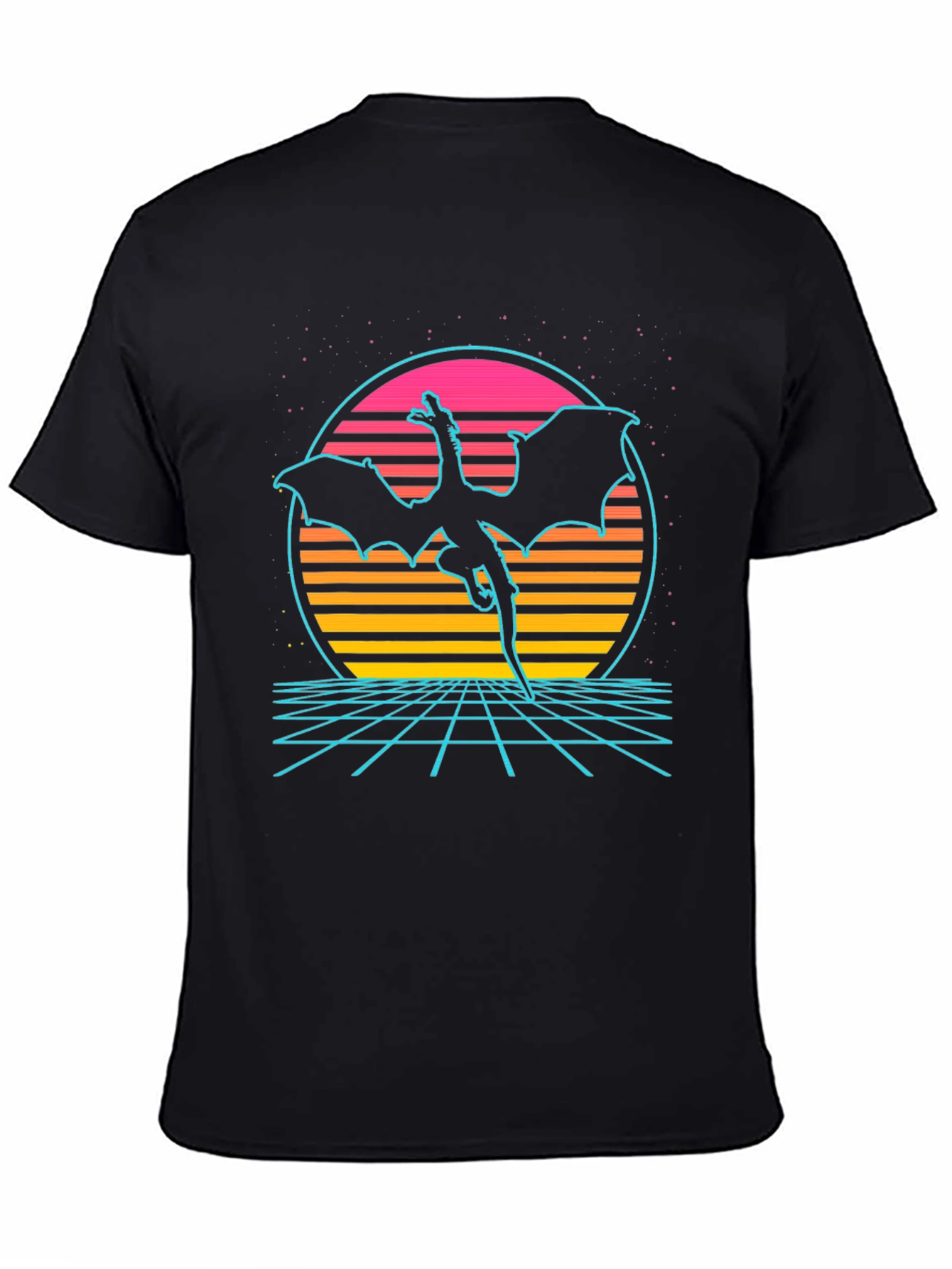 Black Retro Dragon Synthwave T-Shirt view 4