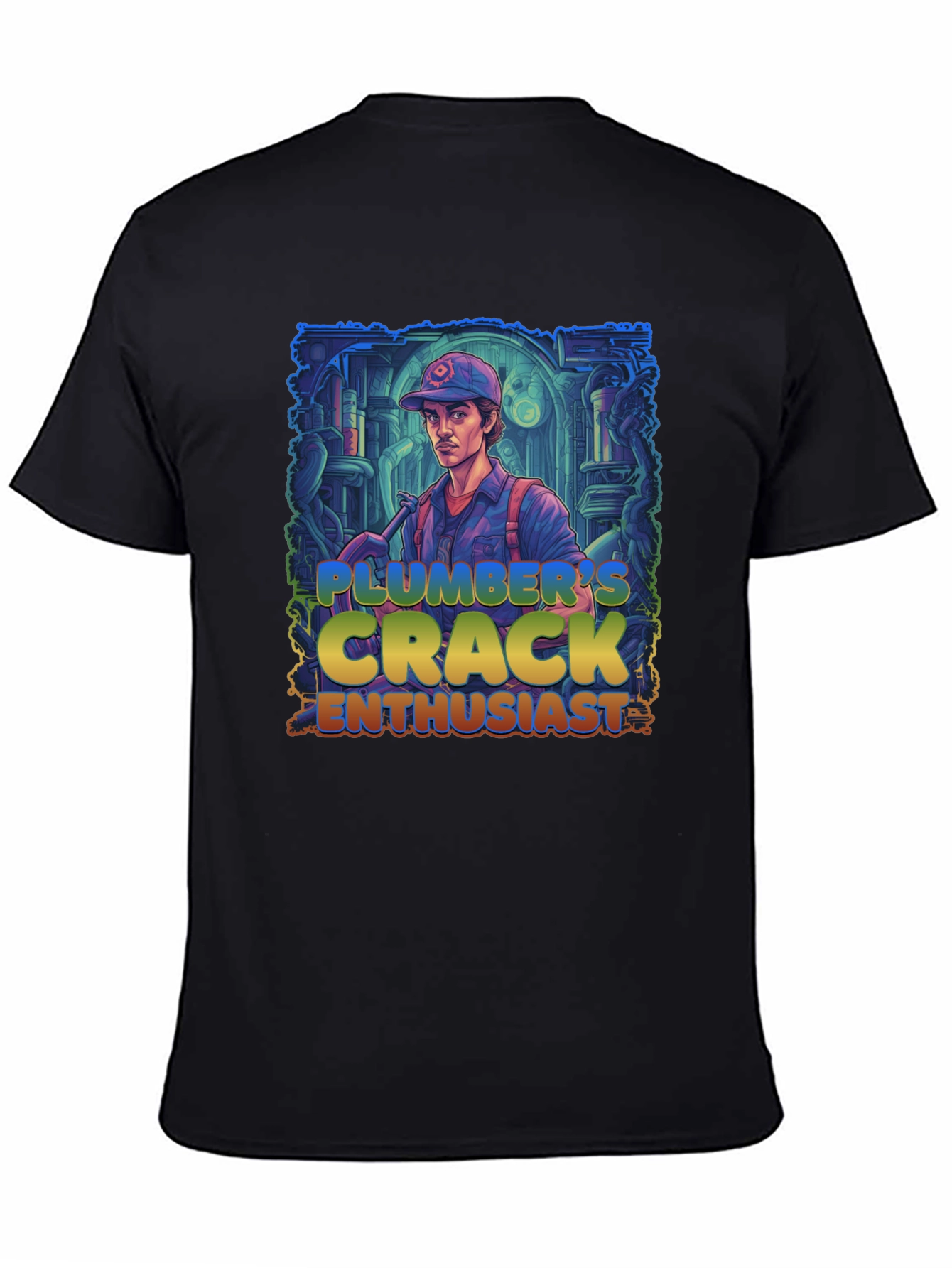 Black Plumber's Crack Enthusiast Graphic Tee view 4