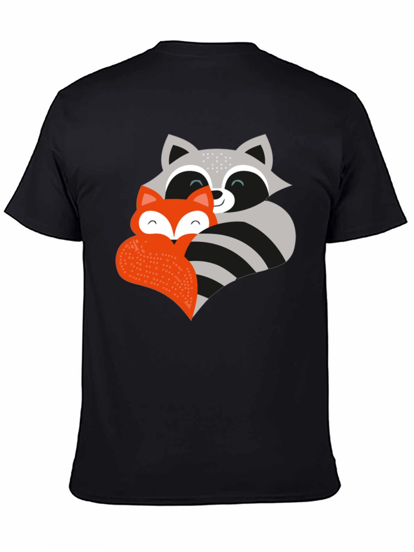 Black Cute Fox and Raccoon Graphic Tee view 4