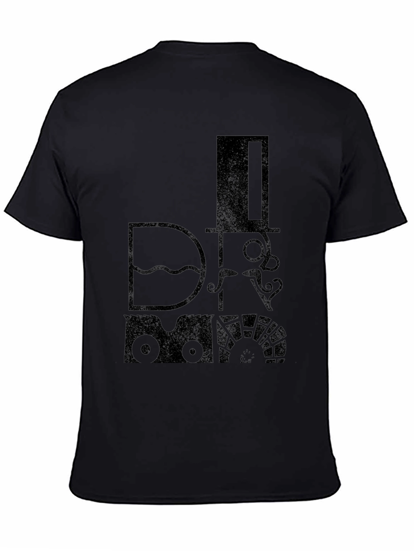 Black Steampunk Train T-Shirt - Graphic Tee - Men's Black Cotton Top view 4