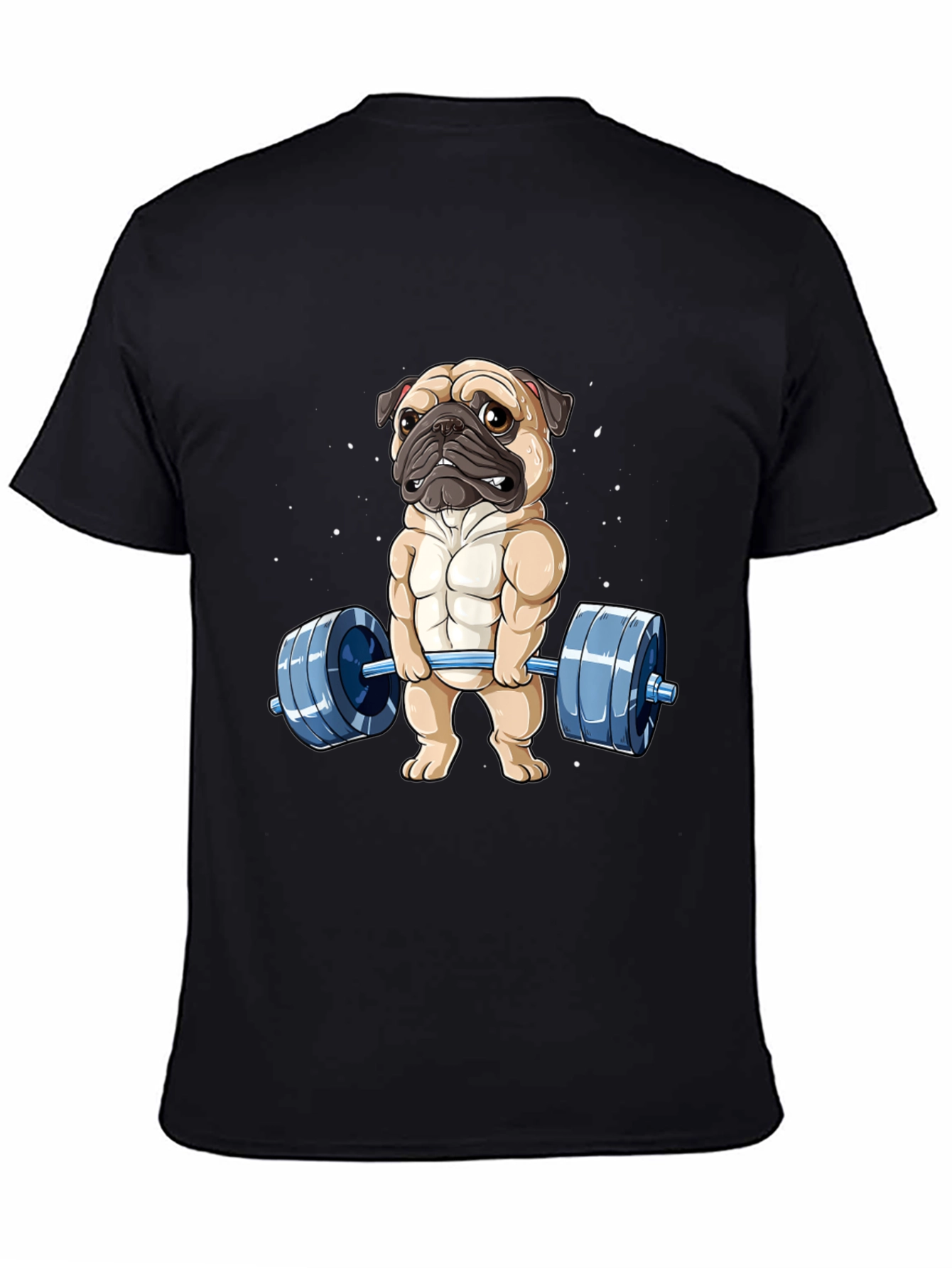 Black Muscle Pug Weightlifting Graphic Tee view 4