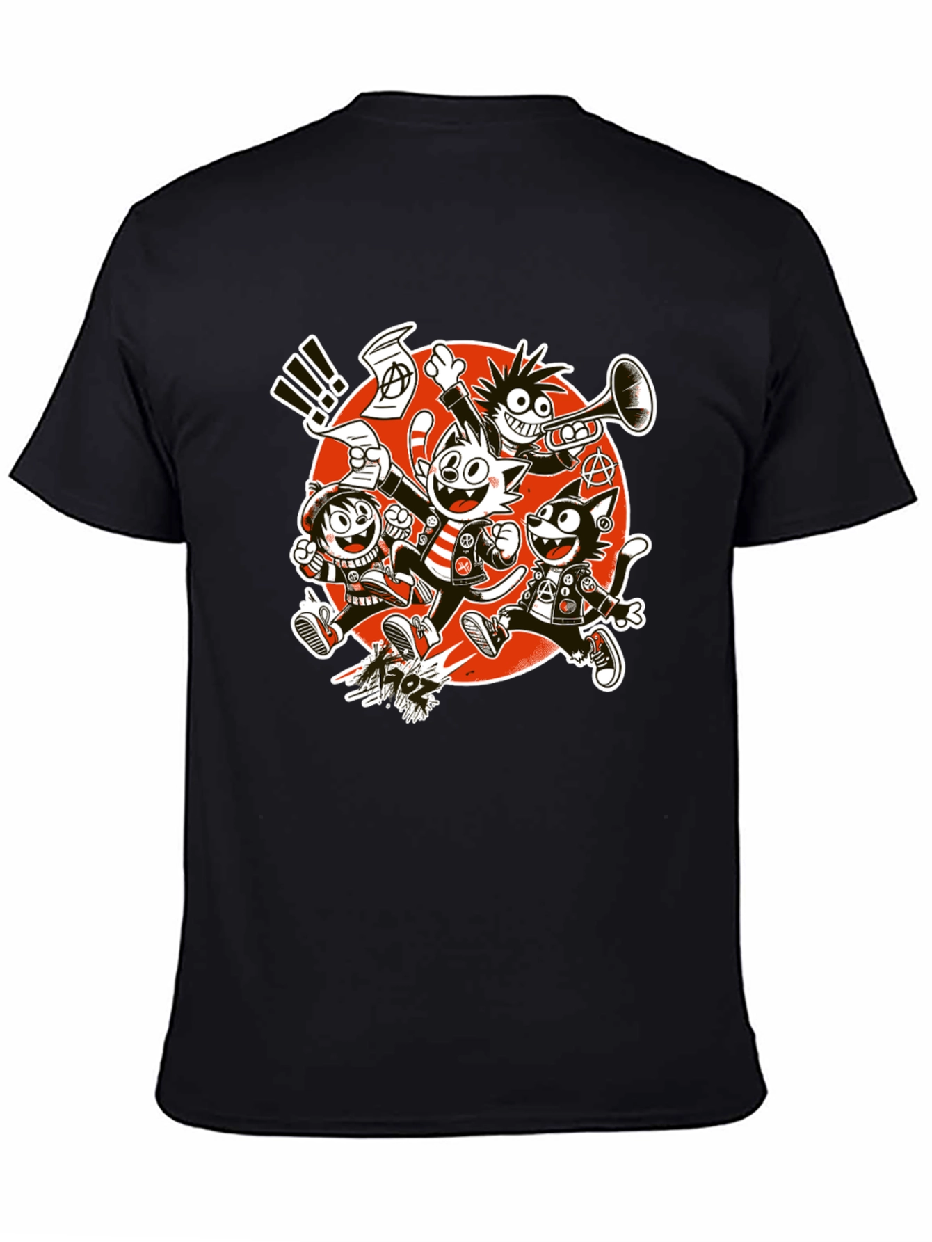 Black Cartoon Punk Band Graphic T-Shirt view 4