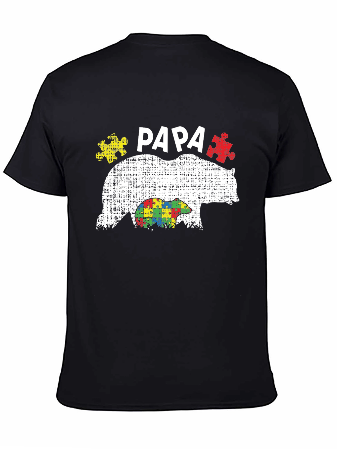 Black Papa Bear Autism Awareness T-Shirt view 4