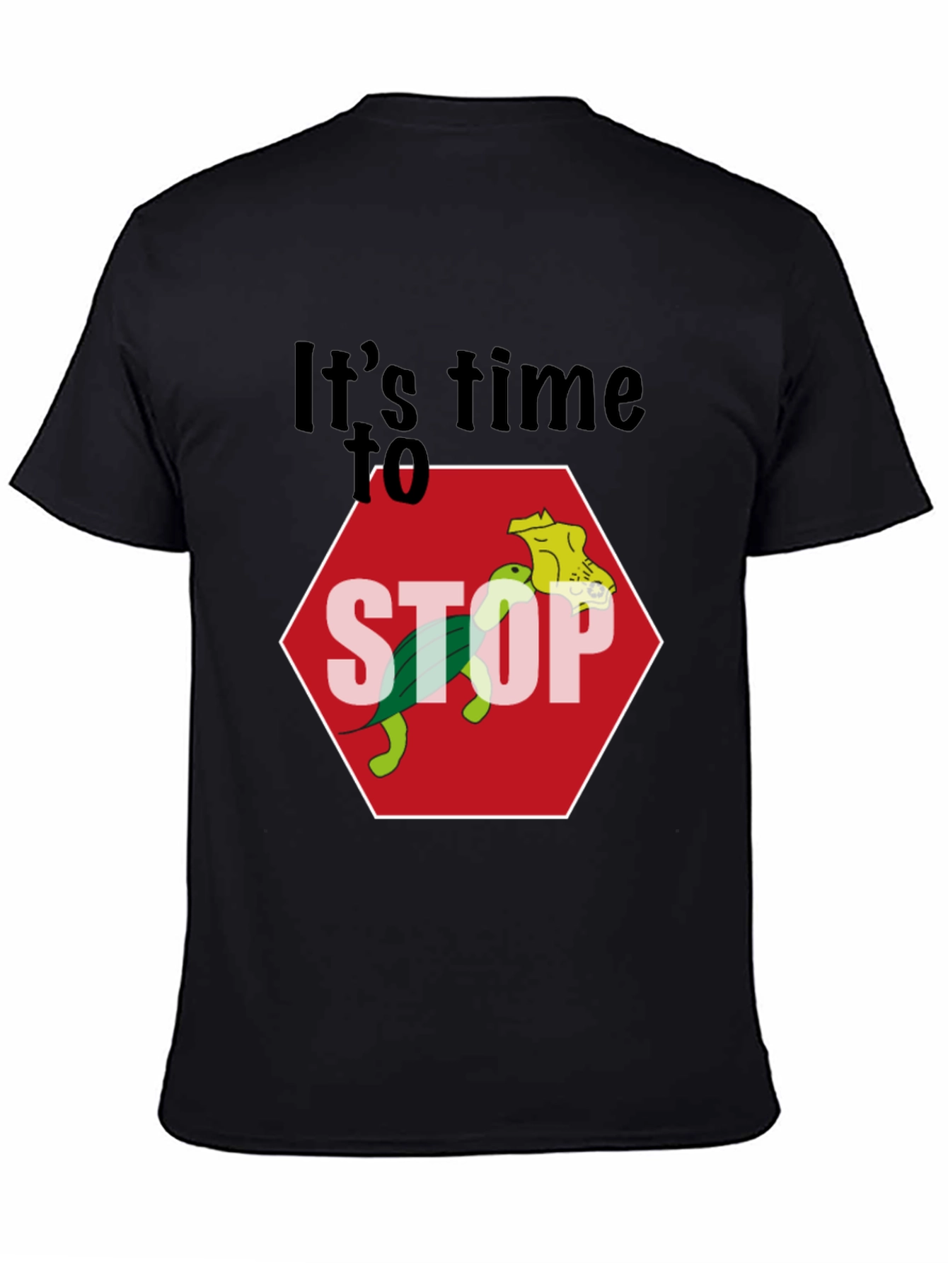 Black Humorous Turtle Stop Sign Graphic Tee view 4