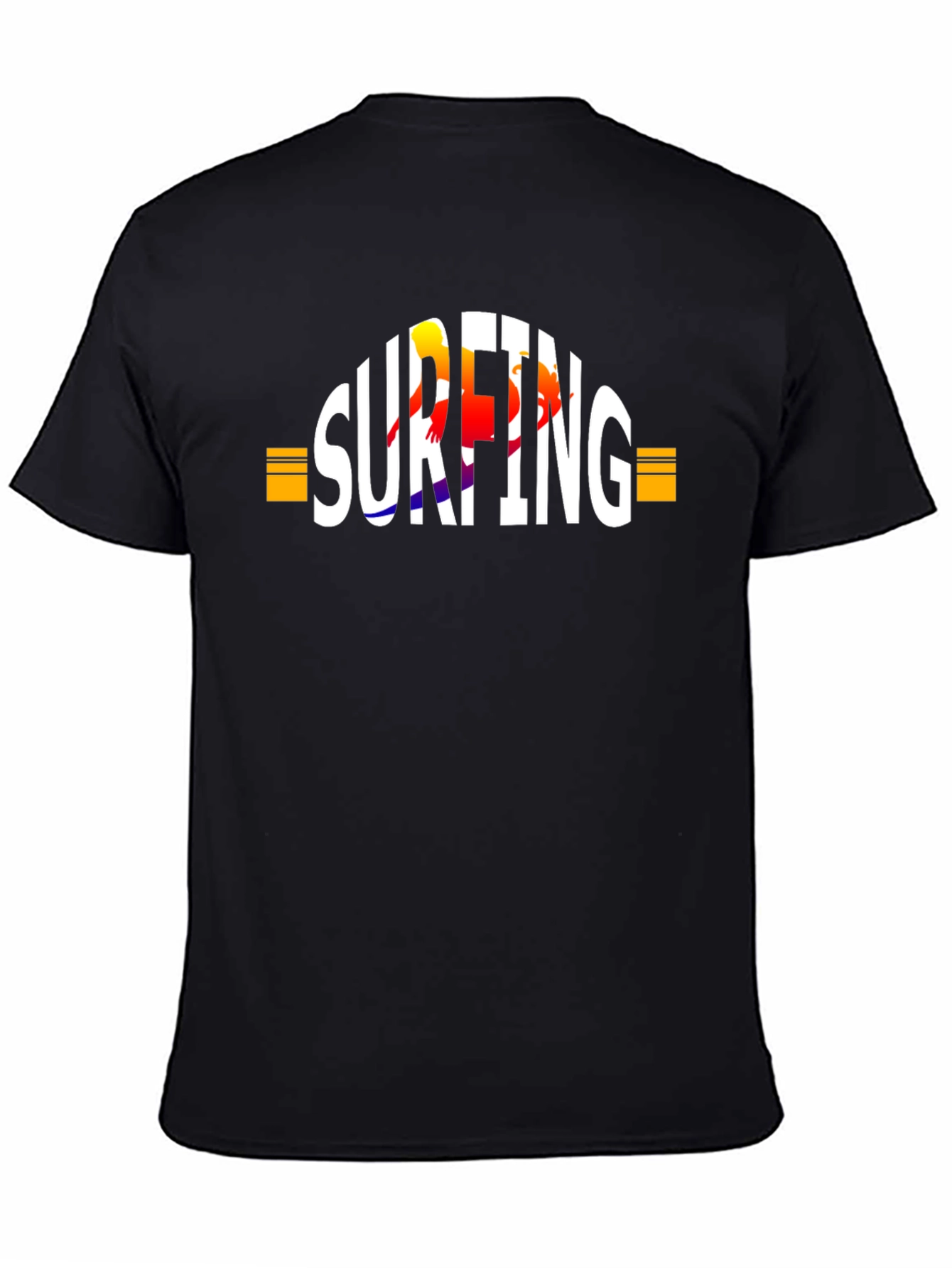 Black Surfing Graphic T-Shirt - Black Cotton Tee view 4