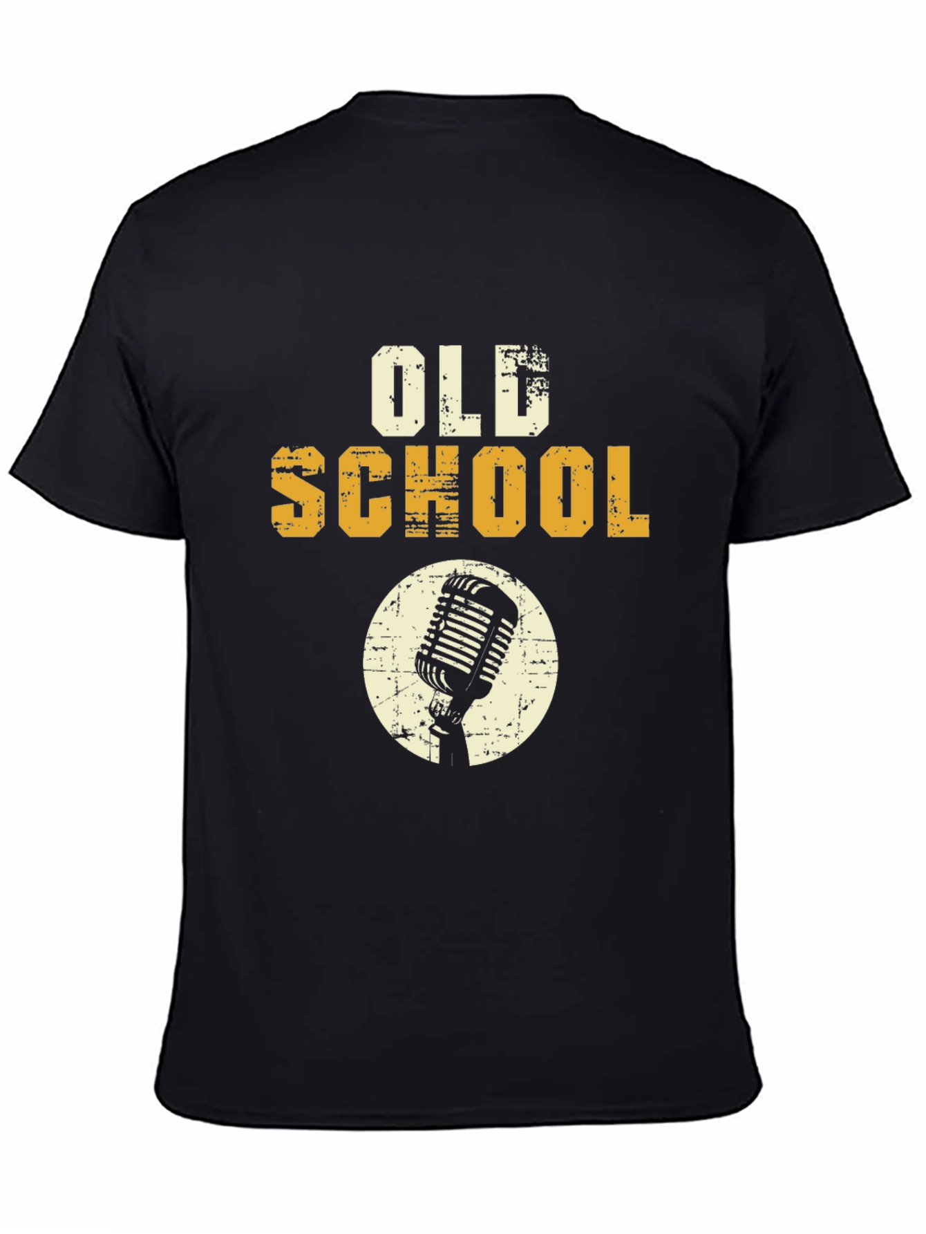 Black Old School Microphone Graphic Tee view 4