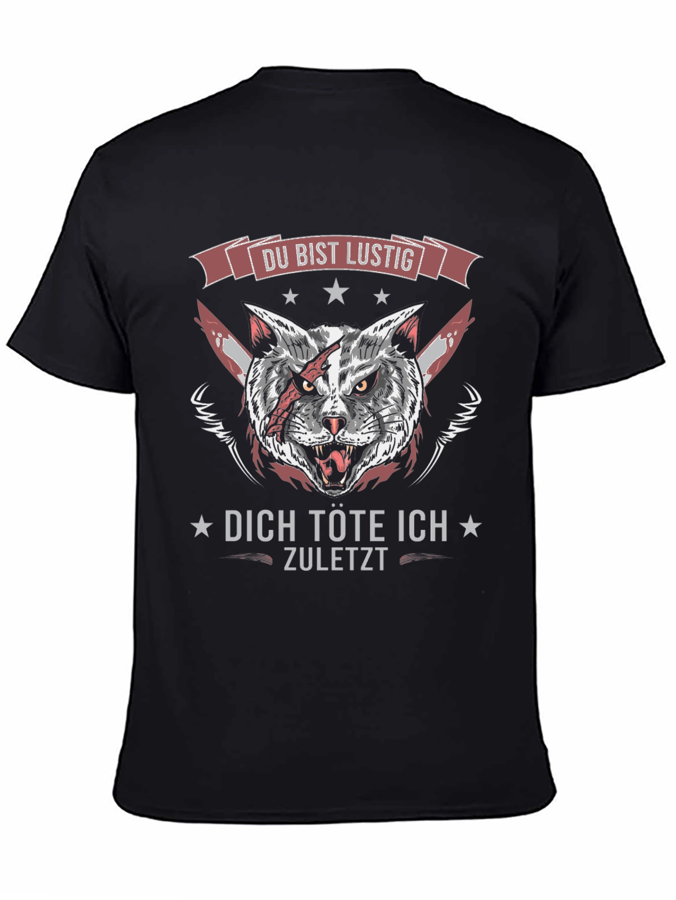 Black Du Bist Lustig T-Shirt - Killer Cat Design view 4