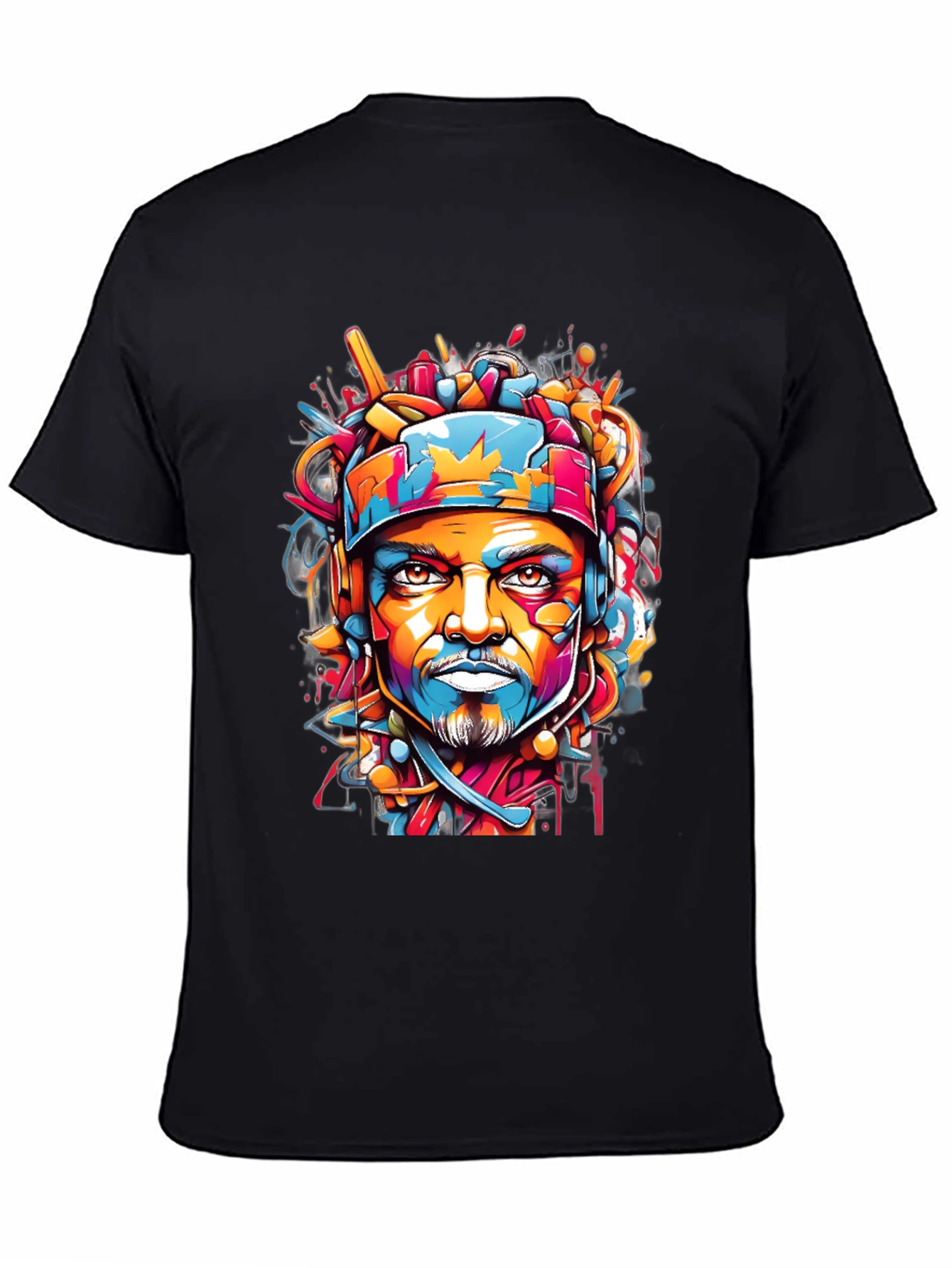 Black Colorful Graphic Tee: Hockey Player Art view 4