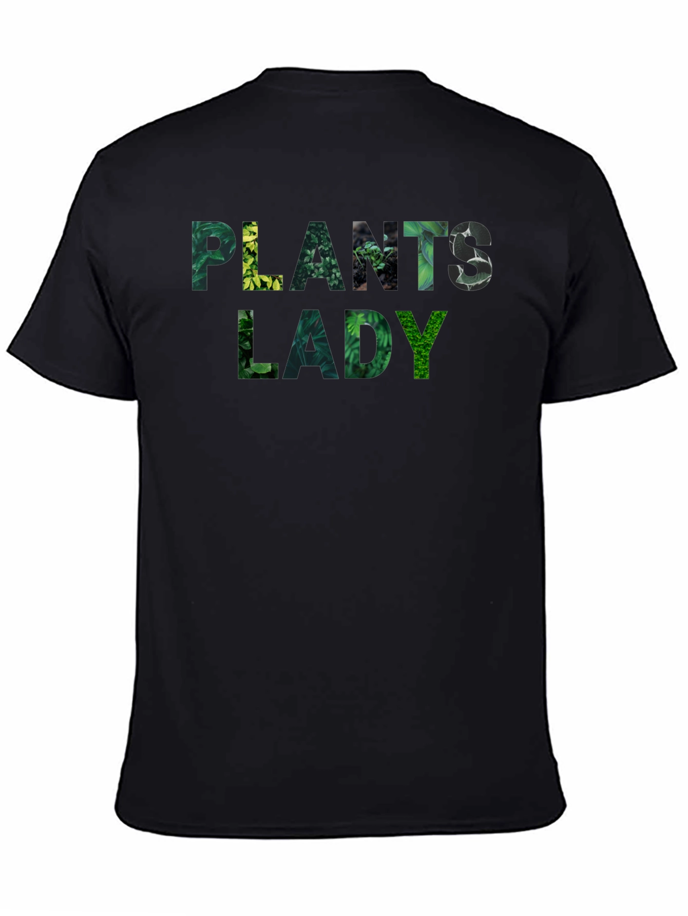 Black Plants Lady T-Shirt - Botanical Green Text view 4