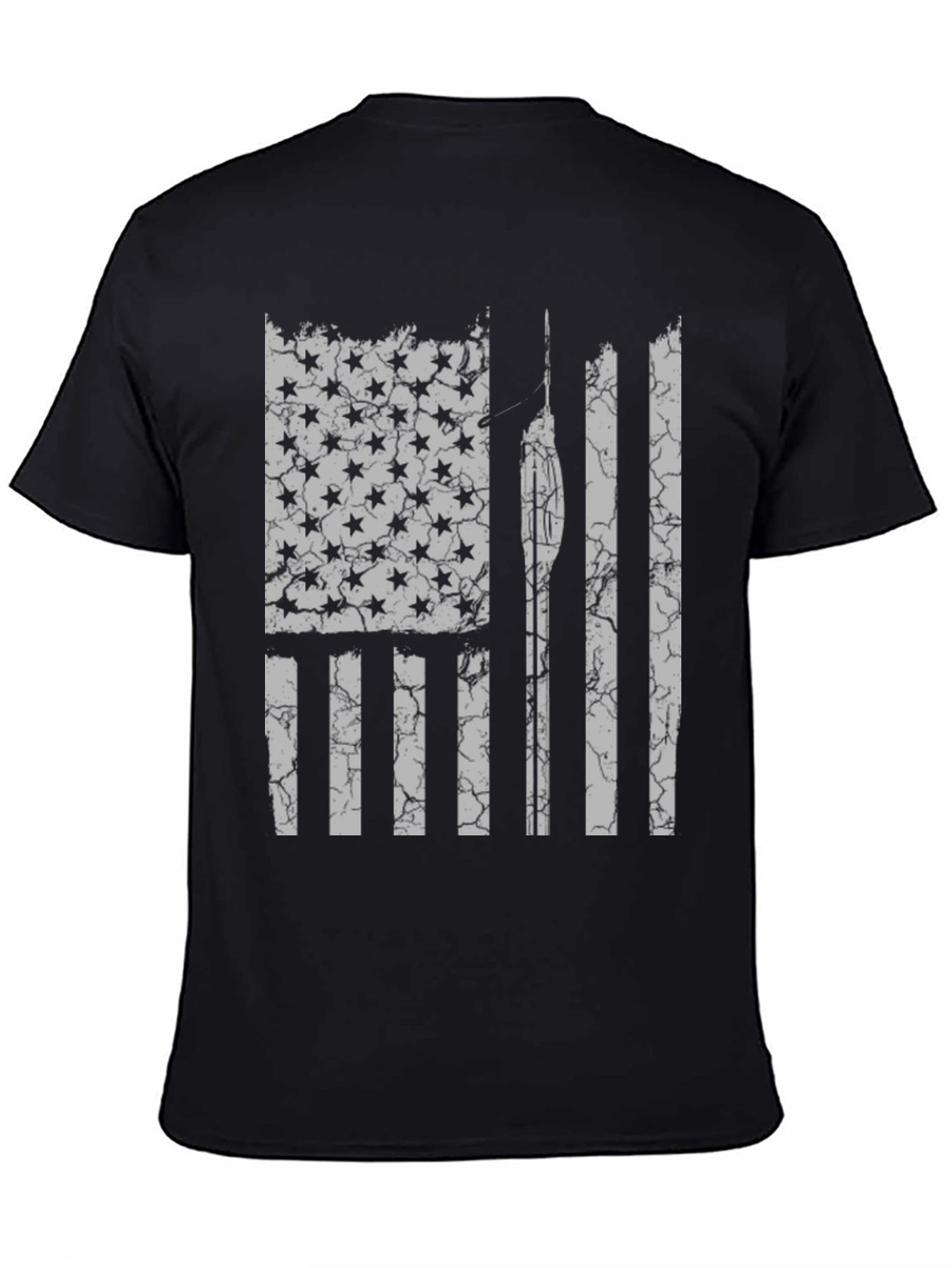 Black Distressed American Flag Spear Fishing T-Shirt view 4