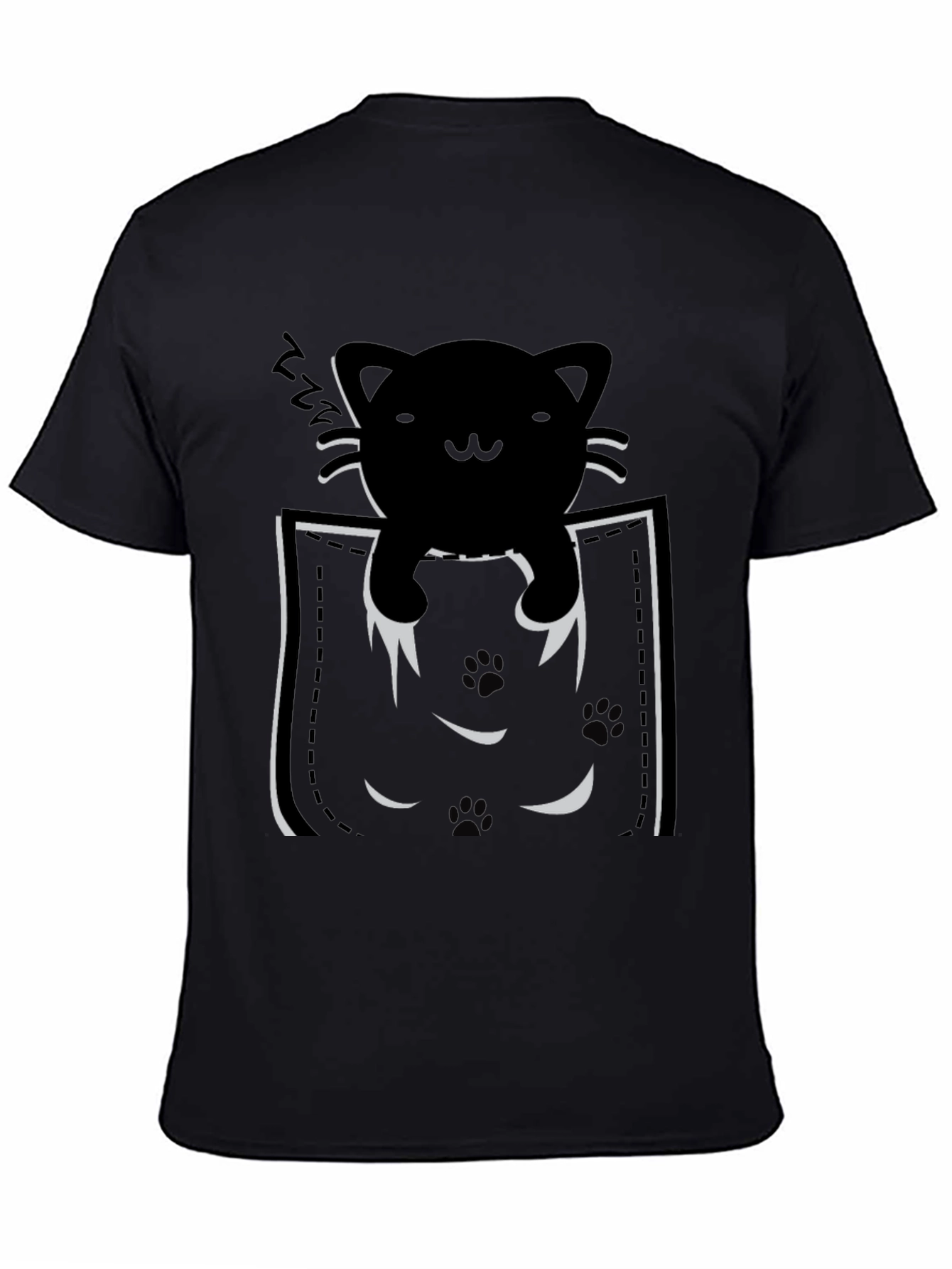 Black Pocket Cat T-Shirt - Black Kitten Tee view 4