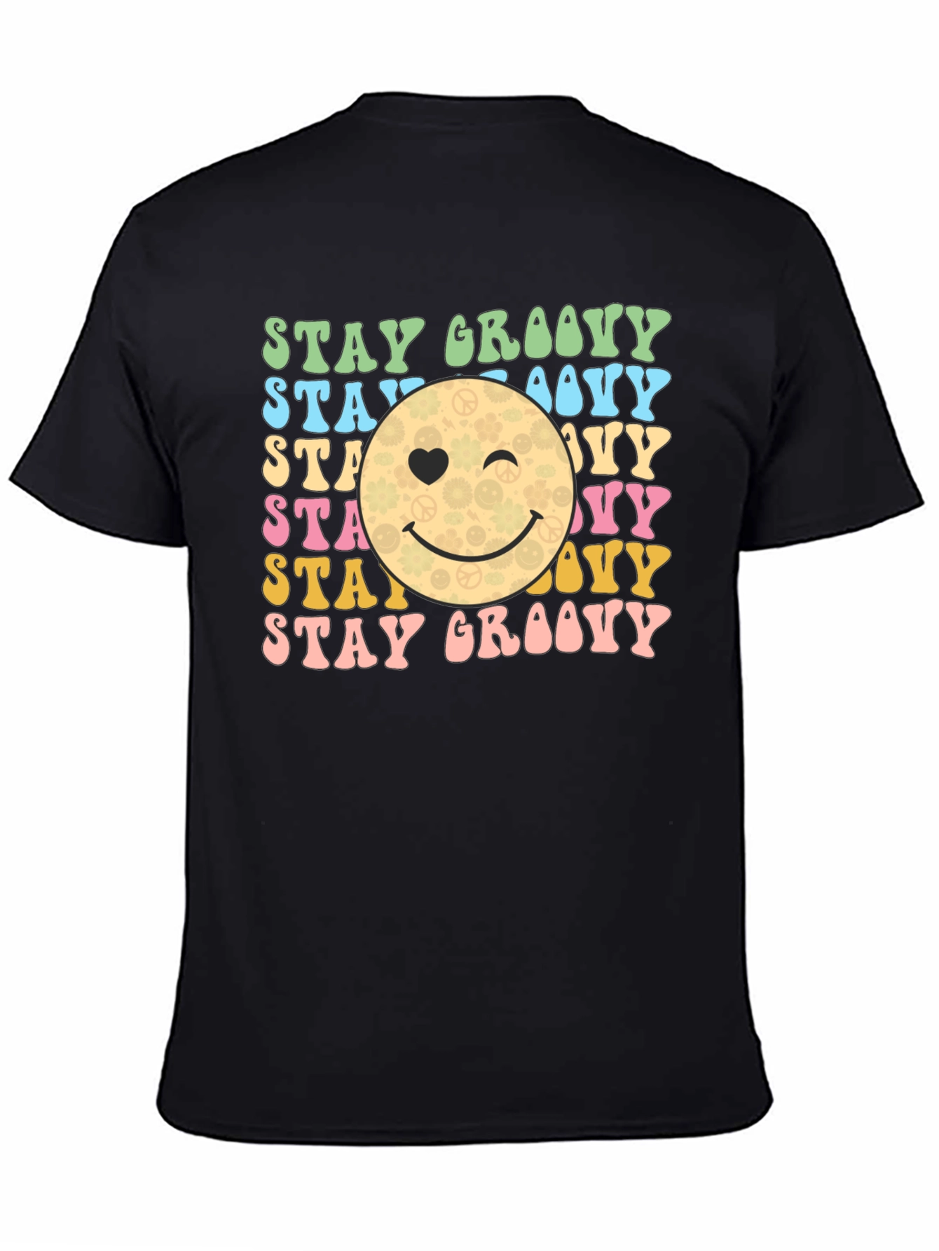 Black Stay Groovy Retro Graphic T-Shirt view 4