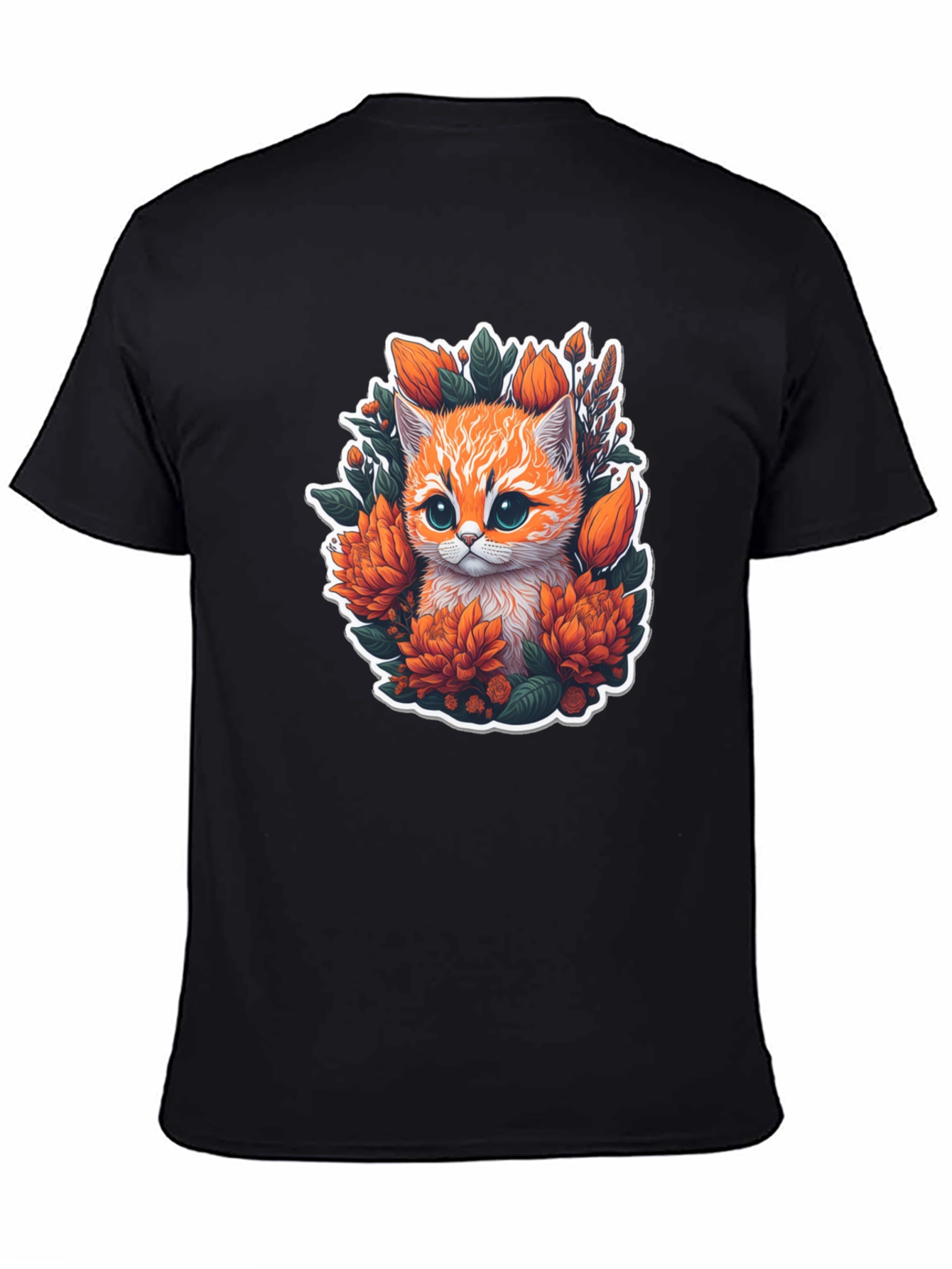 Black Floral Kitten Graphic Tee - Cute Cat Lover Shirt view 4