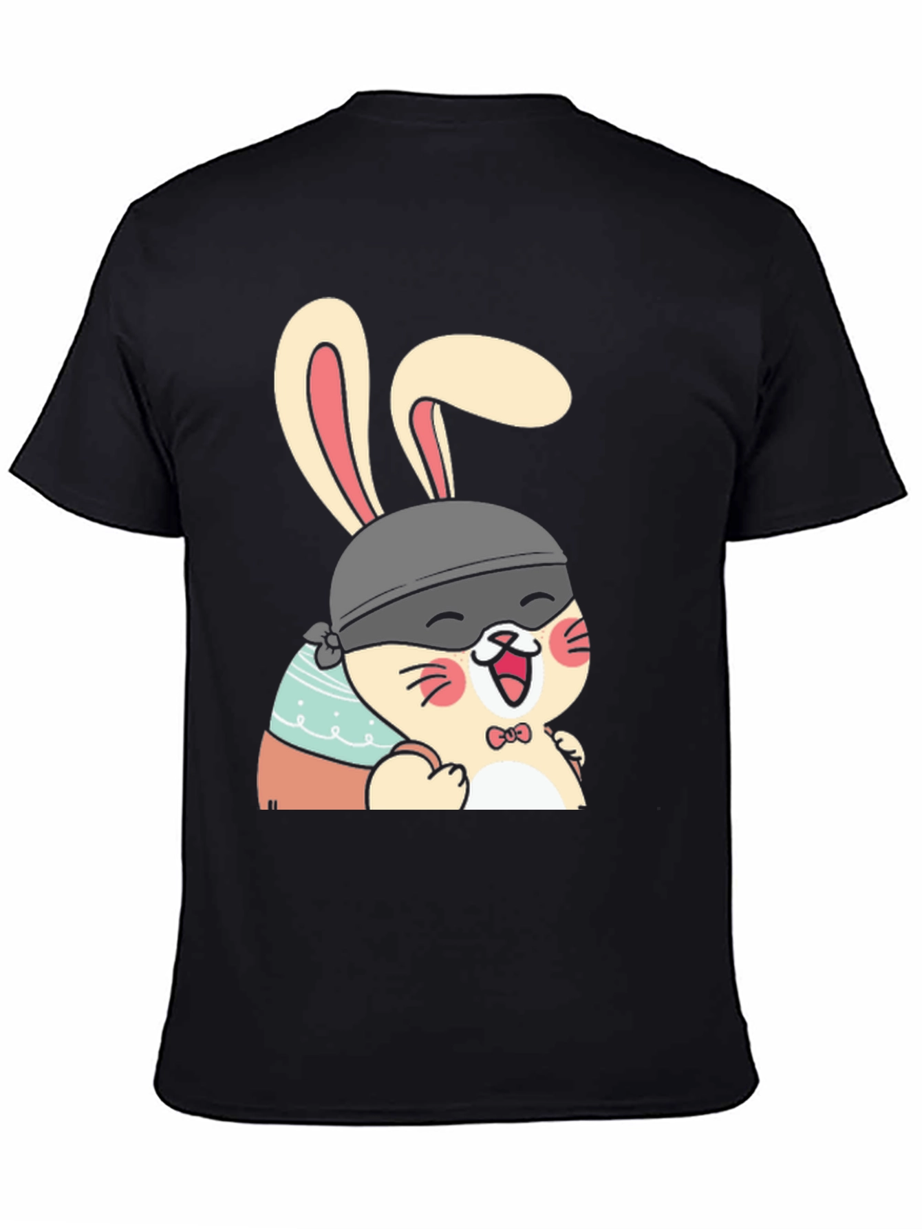 Black Cute Bunny T-Shirt - Black Cotton Tee view 4