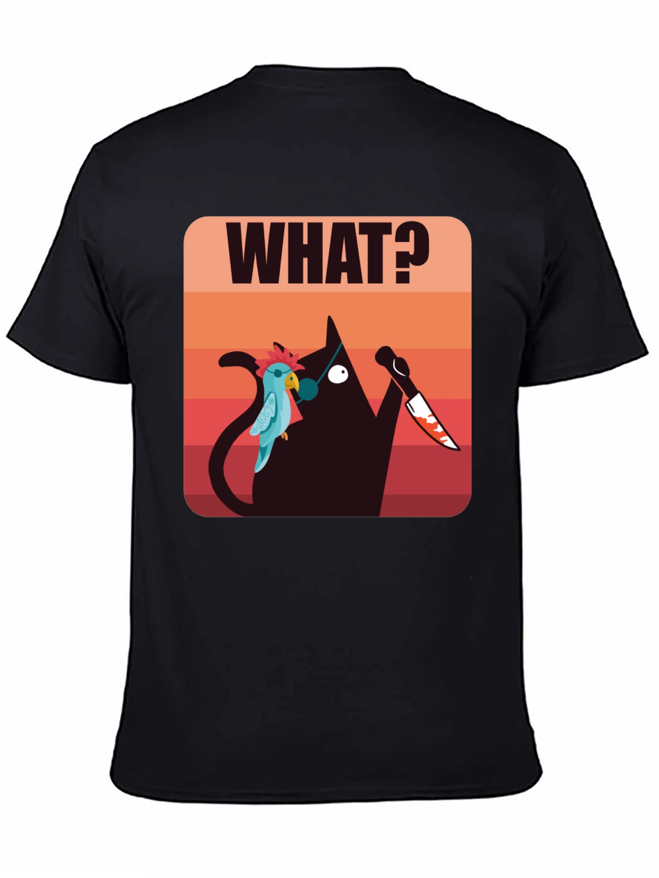 Black Funny Cat with Knife T-Shirt - Men's Black Graphic Tee view 4