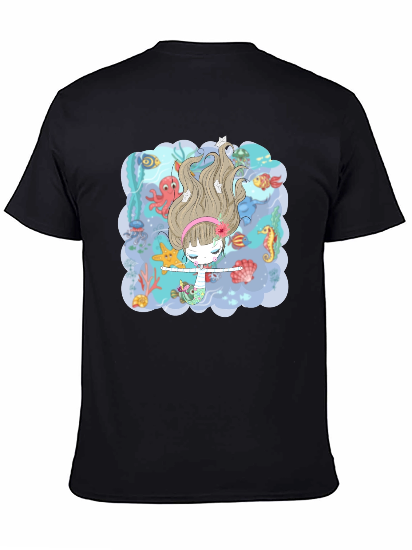 Black Mermaid T-Shirt - Undersea Adventure Design view 4