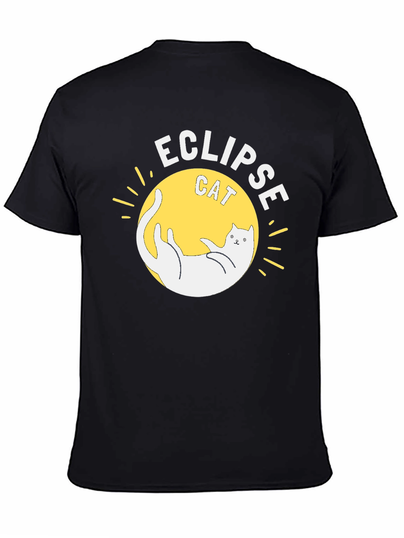 Black Eclipse Cat Graphic T-Shirt - Black Cotton Tee view 4