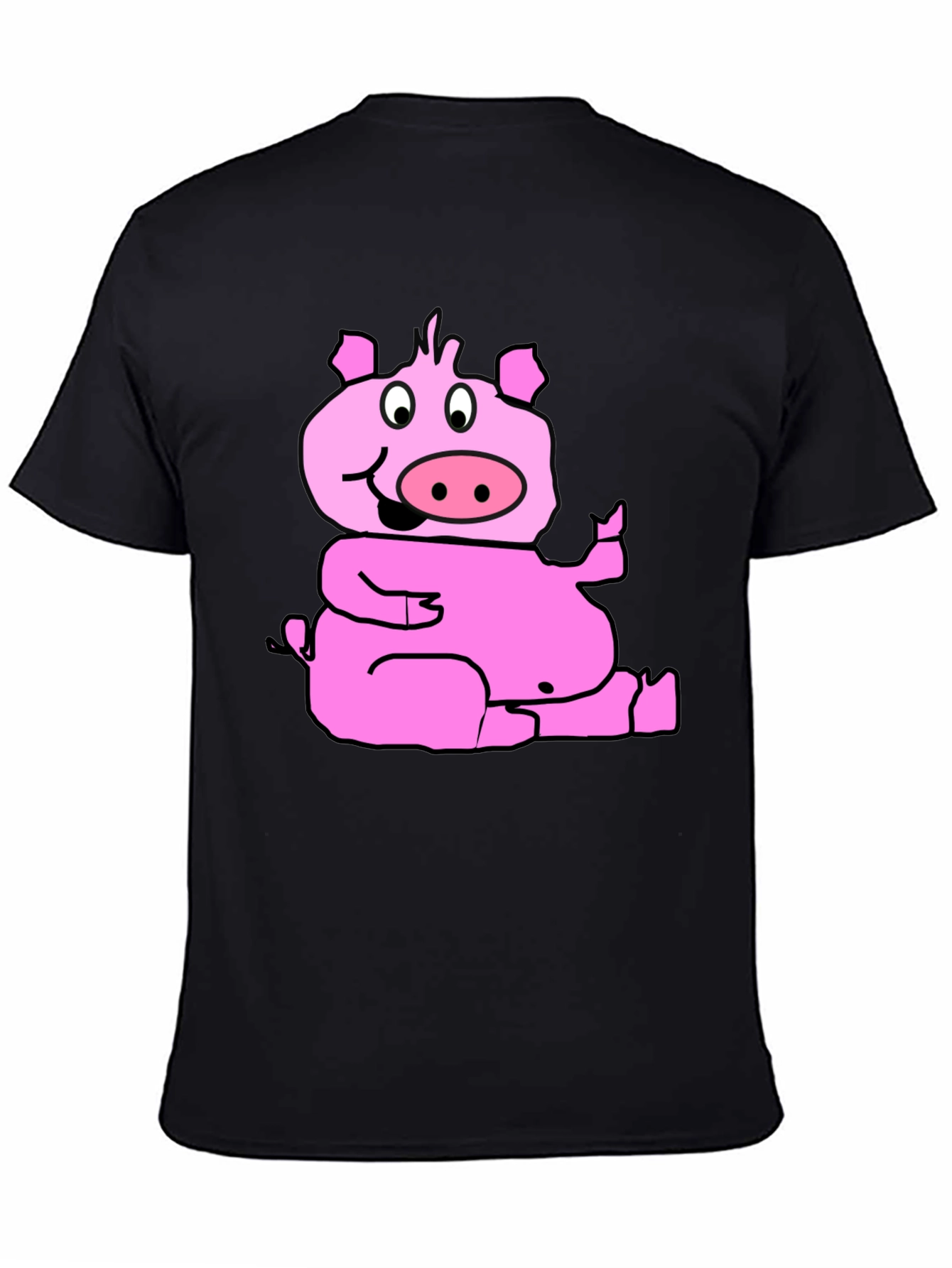Black Funny Pig Graphic T-Shirt - Black Cotton Tee view 4