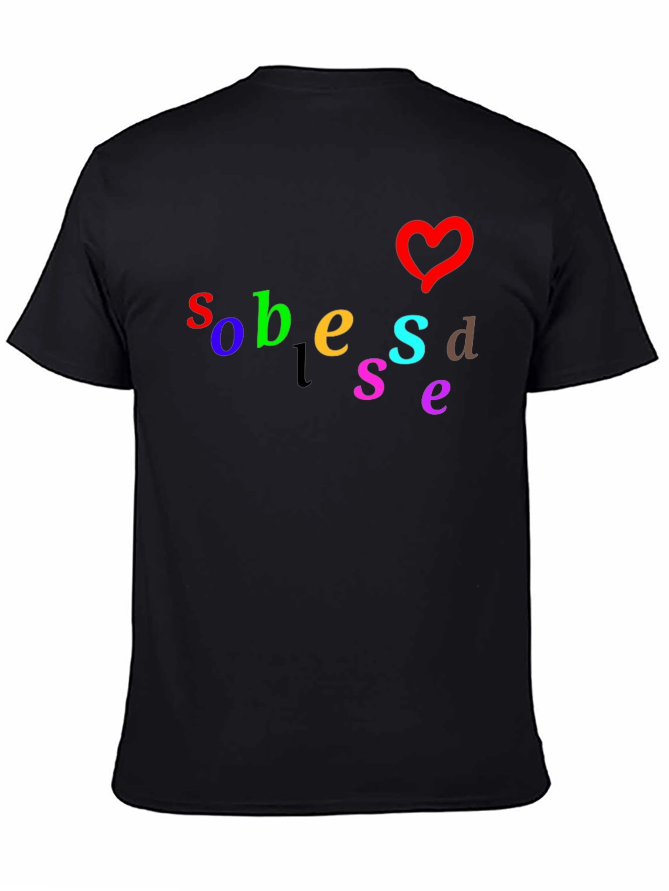Black Colorful Graphic T-Shirt with Heart Design view 4