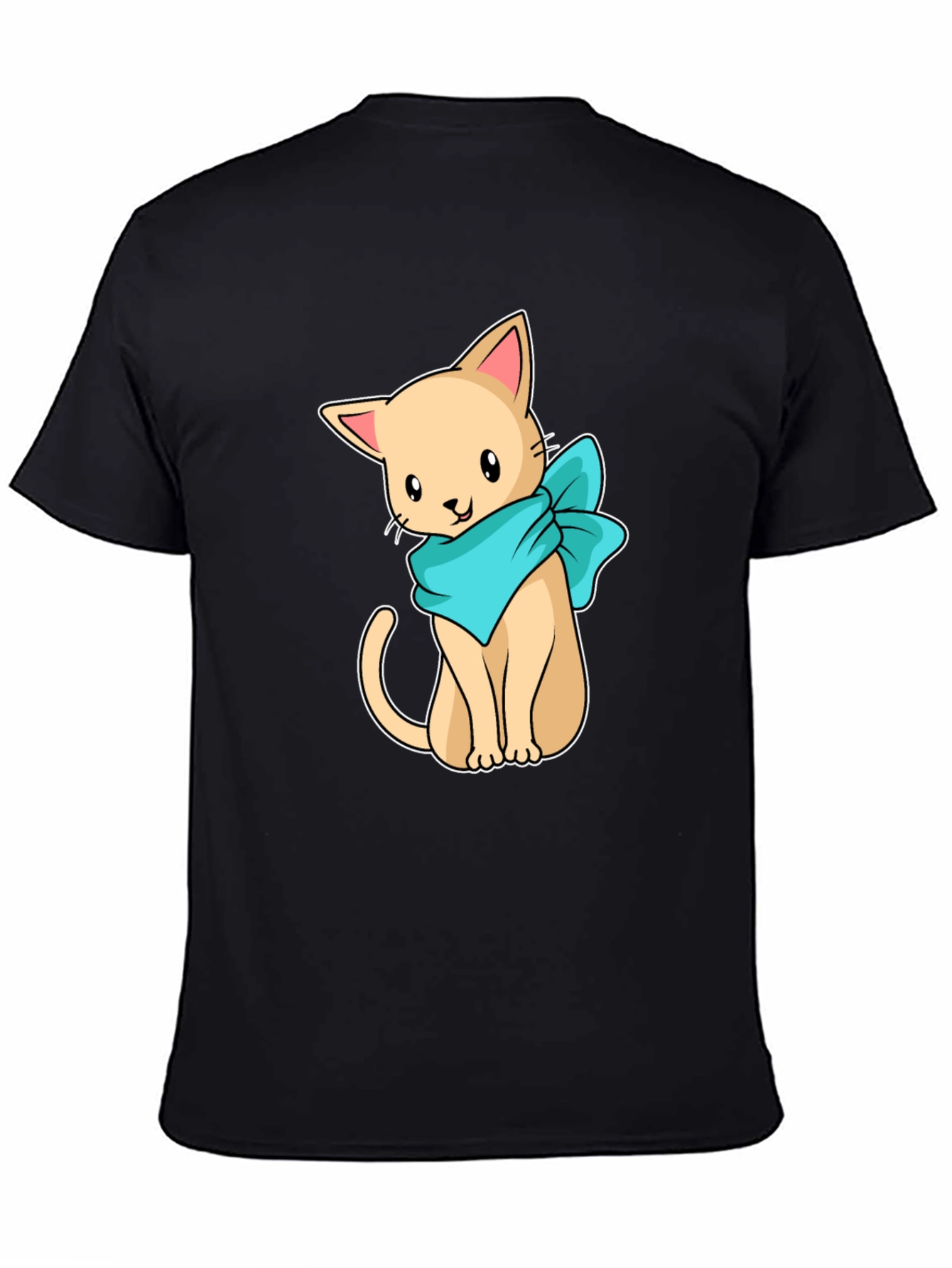Black Cute Cartoon Cat Graphic Tee - Black Unisex Shirt view 4