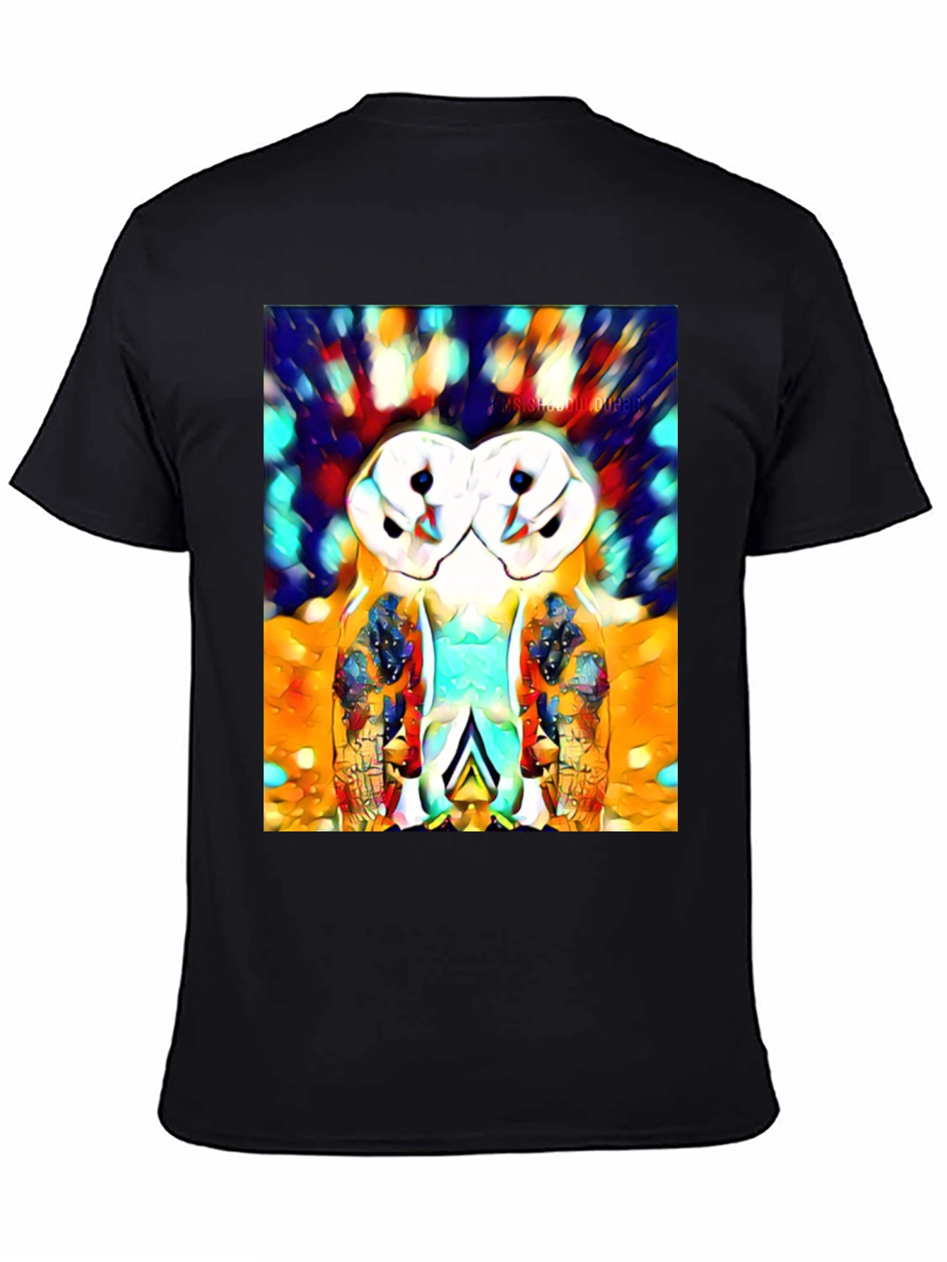 Black Abstract Owl Print T-Shirt view 4