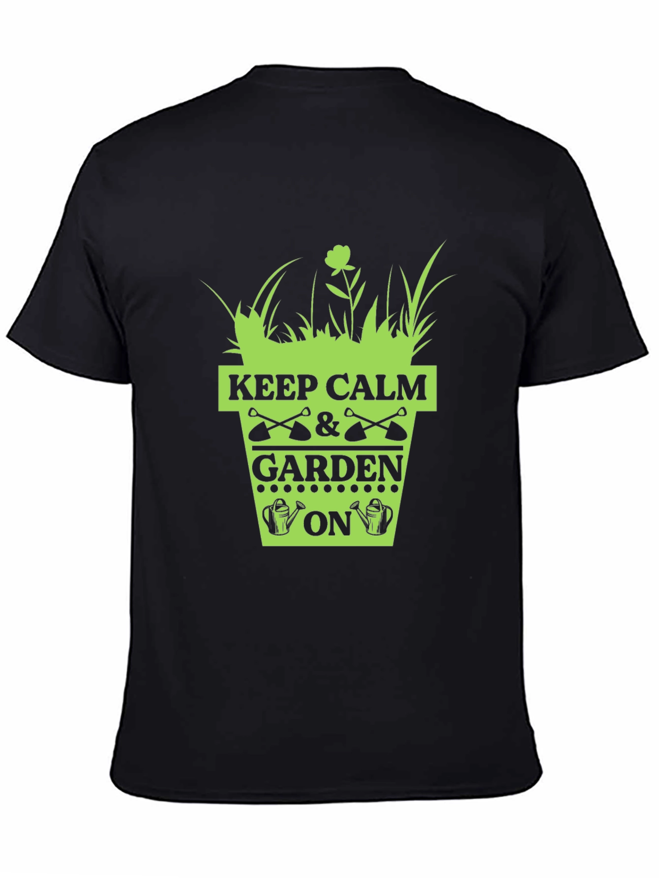 Black Keep Calm & Garden On T-Shirt - Gardening Humor view 4