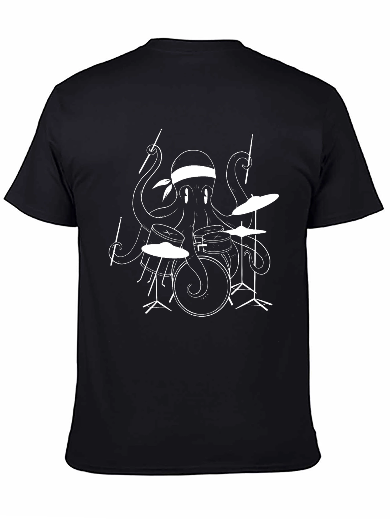 Black Octopus Drummer Graphic Tee - Black Cotton T-Shirt view 4