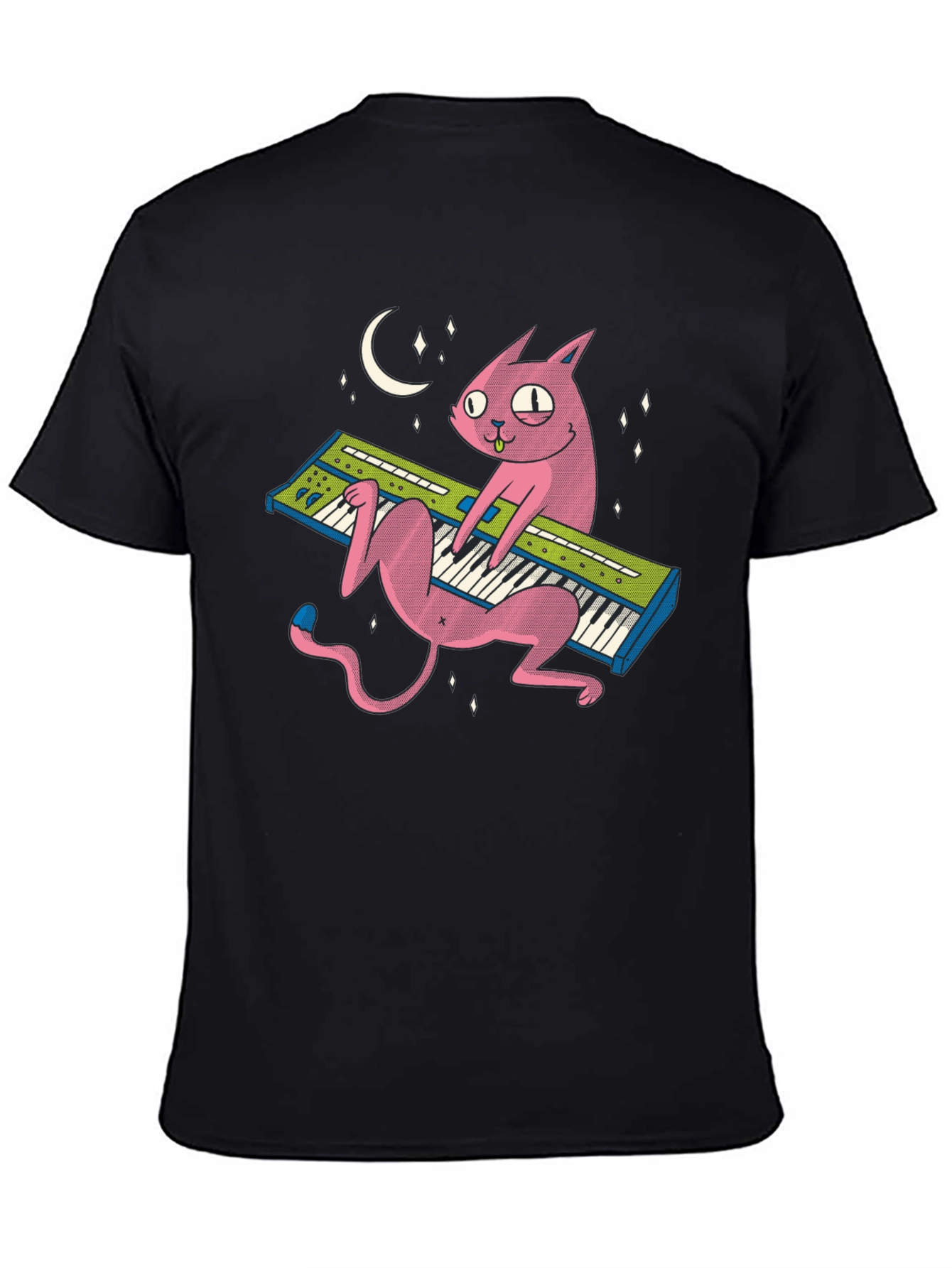 Black Cat Playing Keyboard T-Shirt view 4