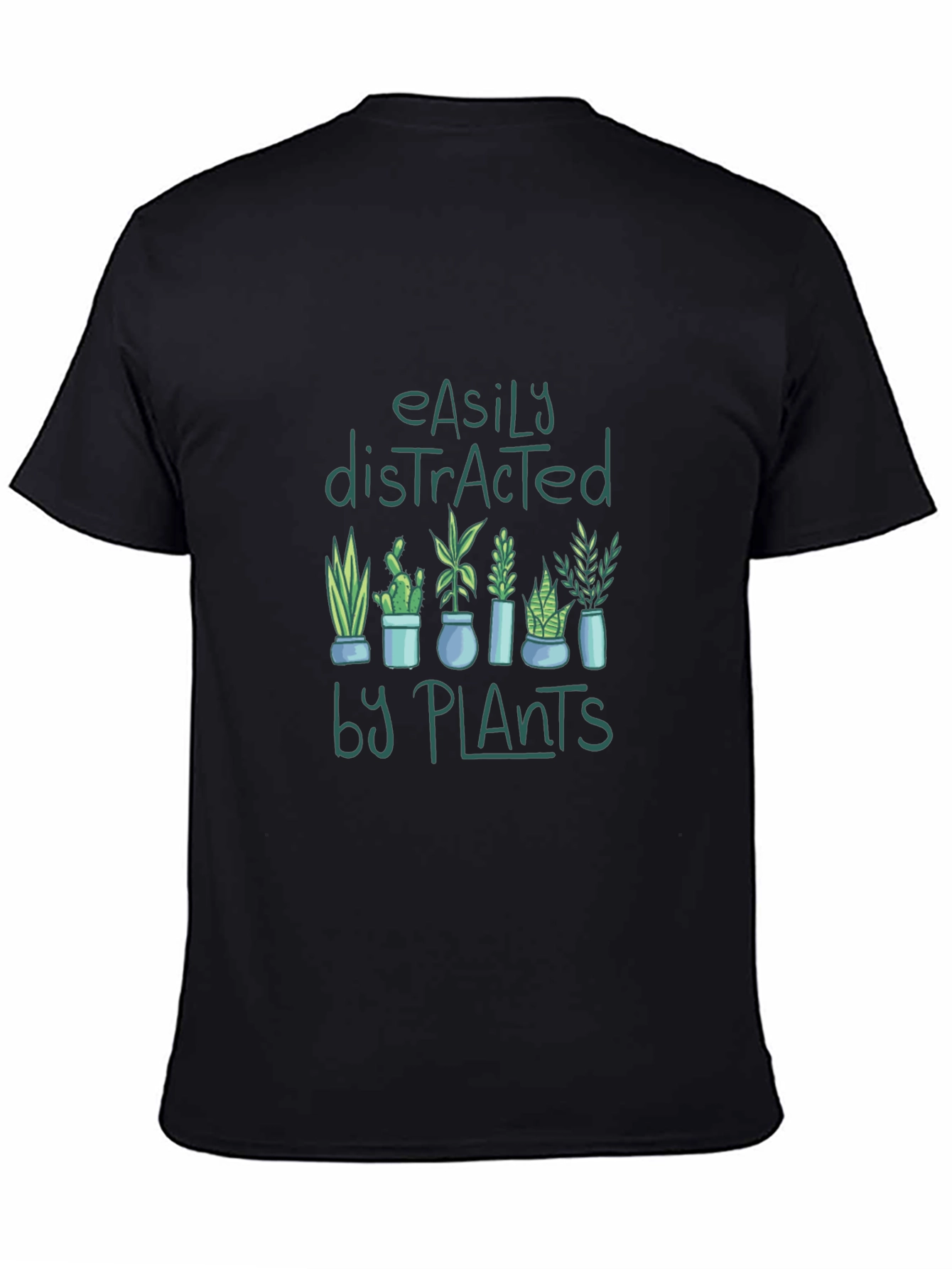 Black Easily Distracted By Plants T-Shirt view 4