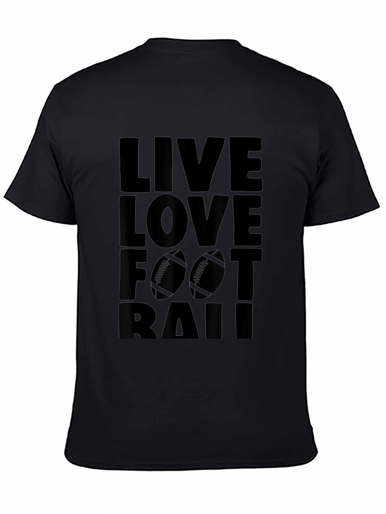 Black Live Love Football Graphic Tee - Black Cotton T-Shirt view 4