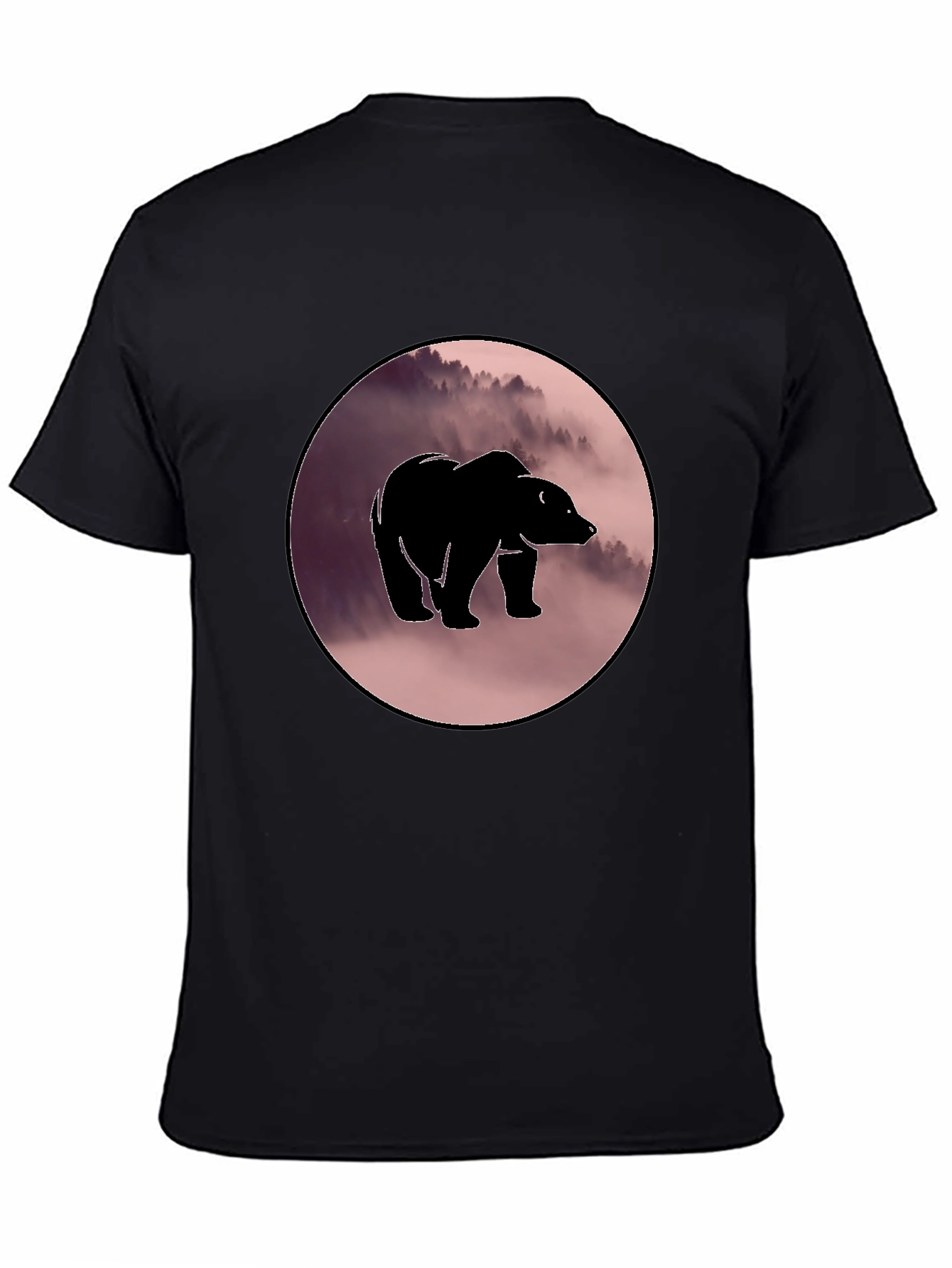 Black Bear Silhouette Graphic Print Crew Neck T-Shirt view 4