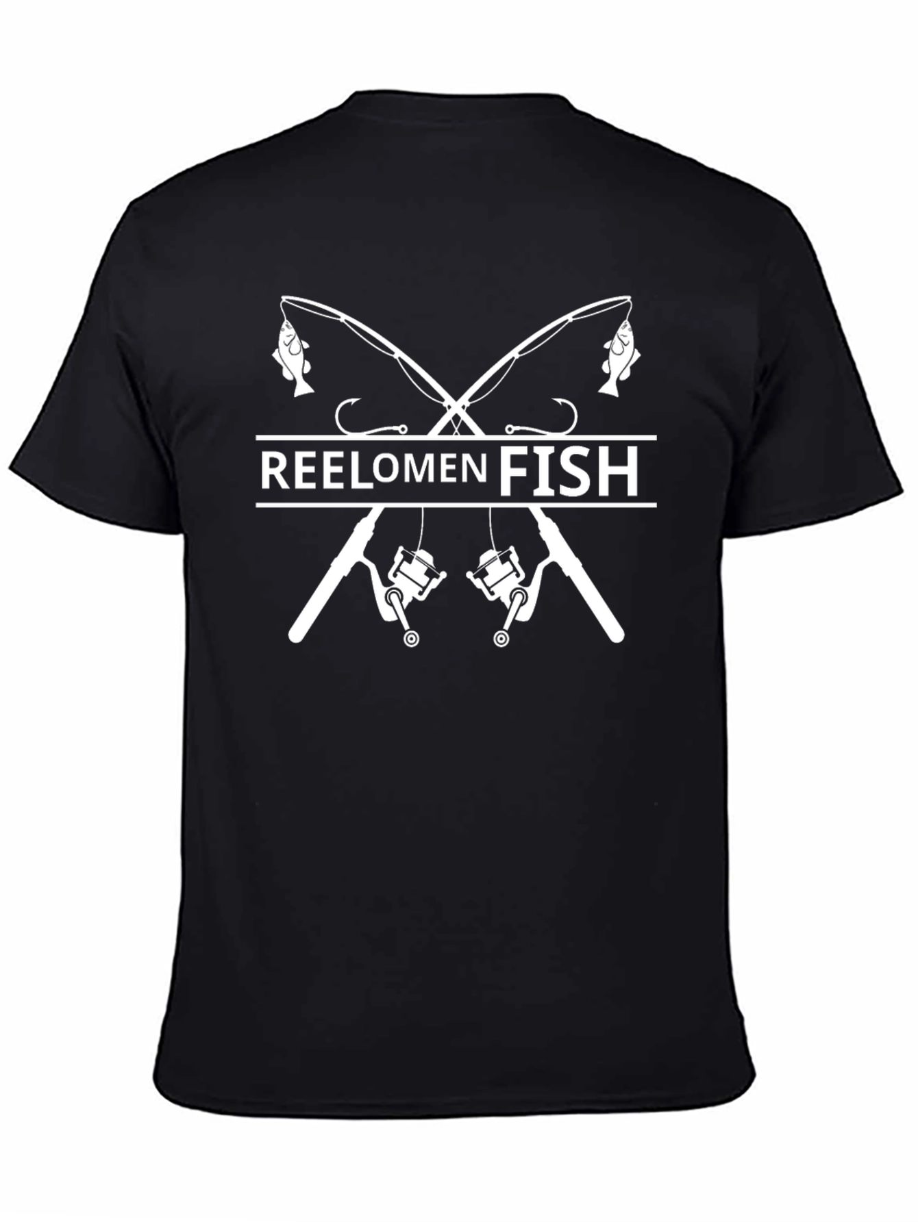 Black Reelomen Fish T-Shirt - Fishing Rod Graphic Tee view 4