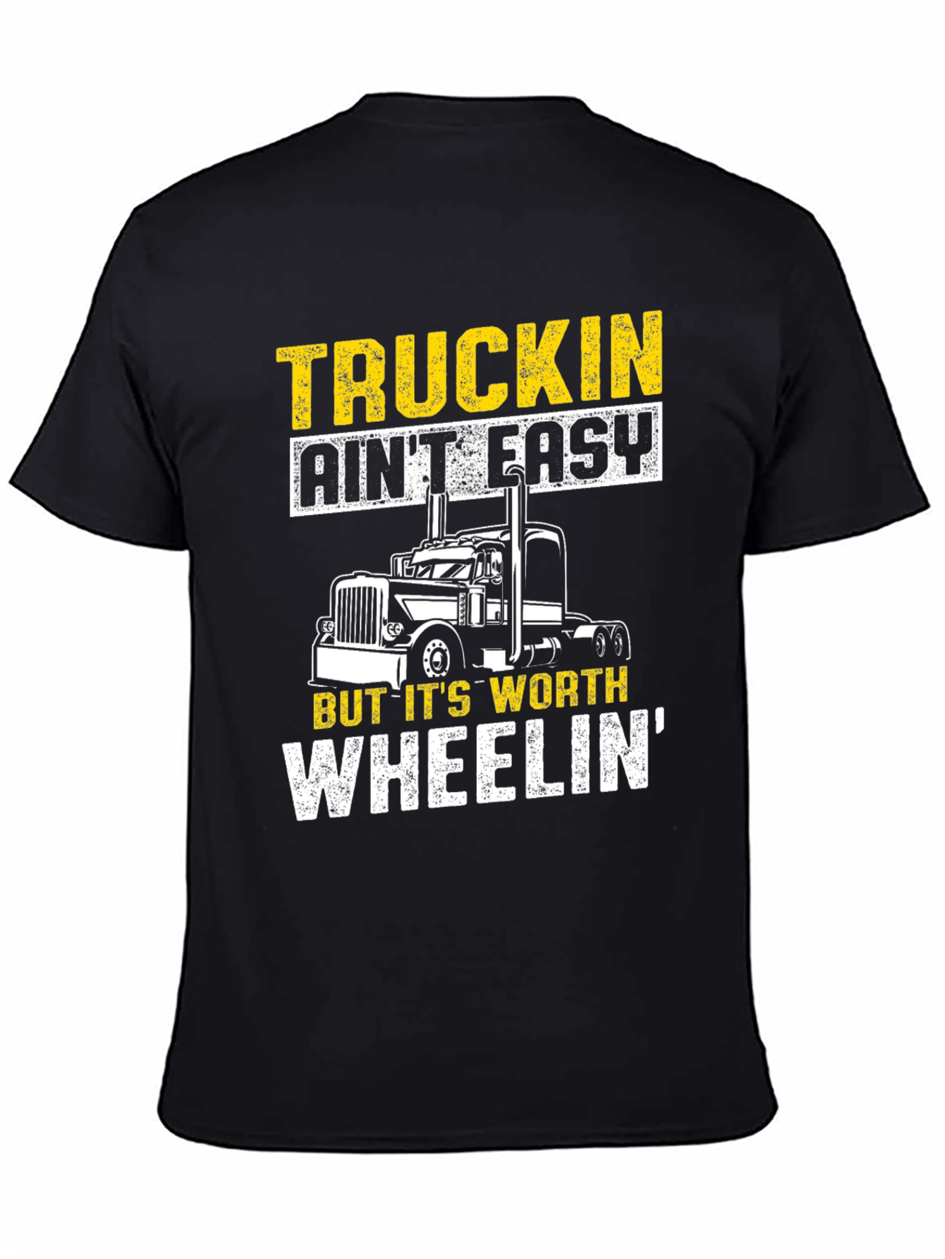 Black Truckin' Ain't Easy Black Graphic T-Shirt view 4