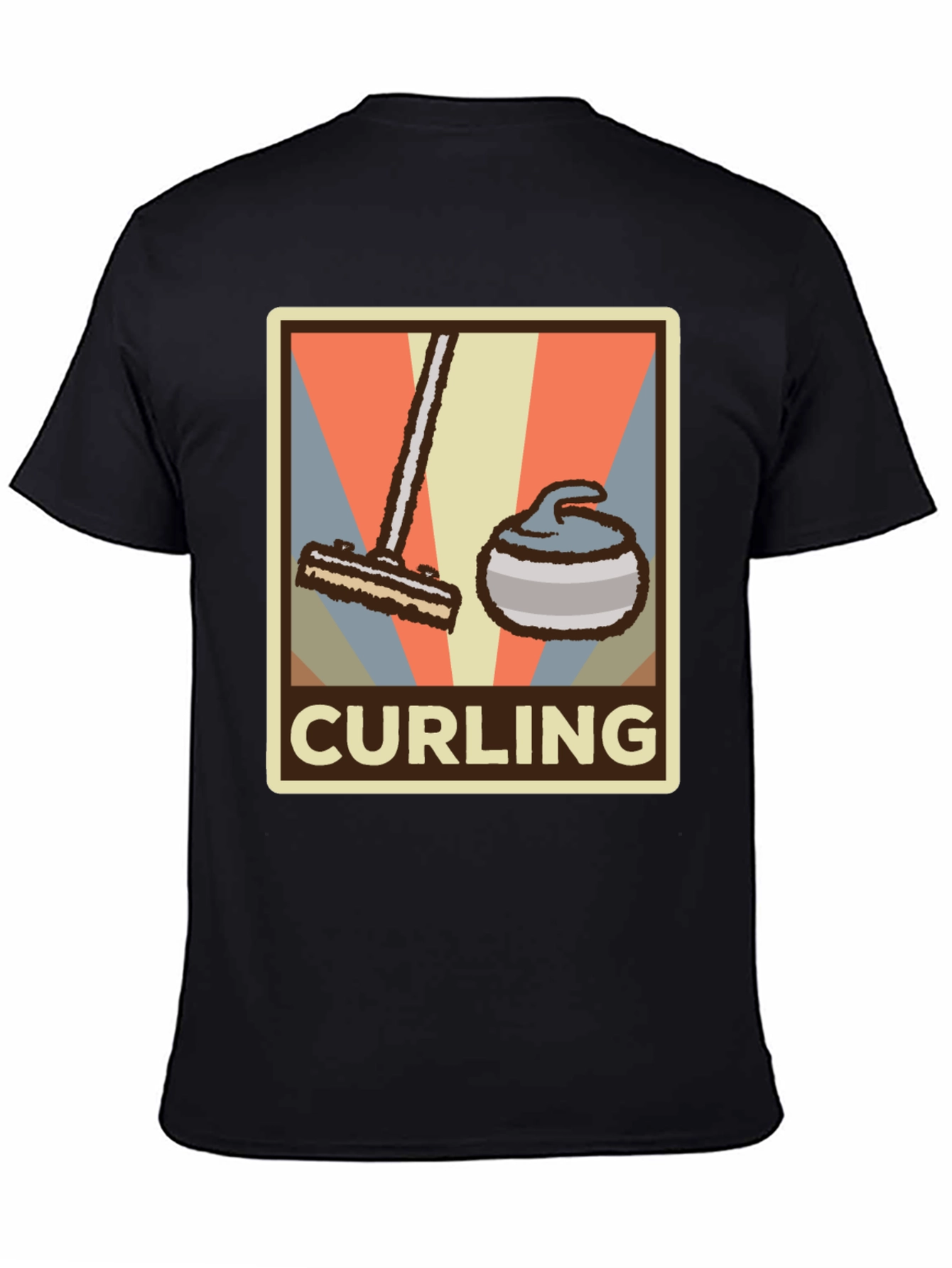Black Retro Curling T-Shirt - Vintage Style Sports Tee view 4