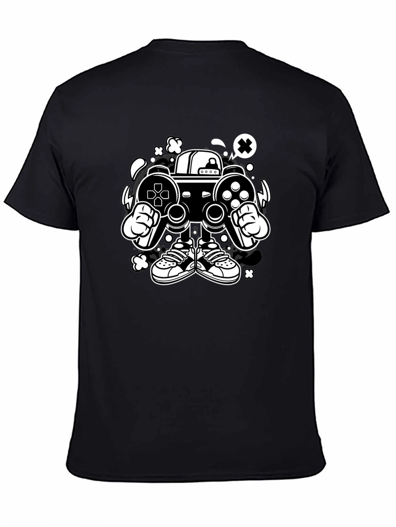 Black Gaming Console Character Graphic Black T-Shirt view 4